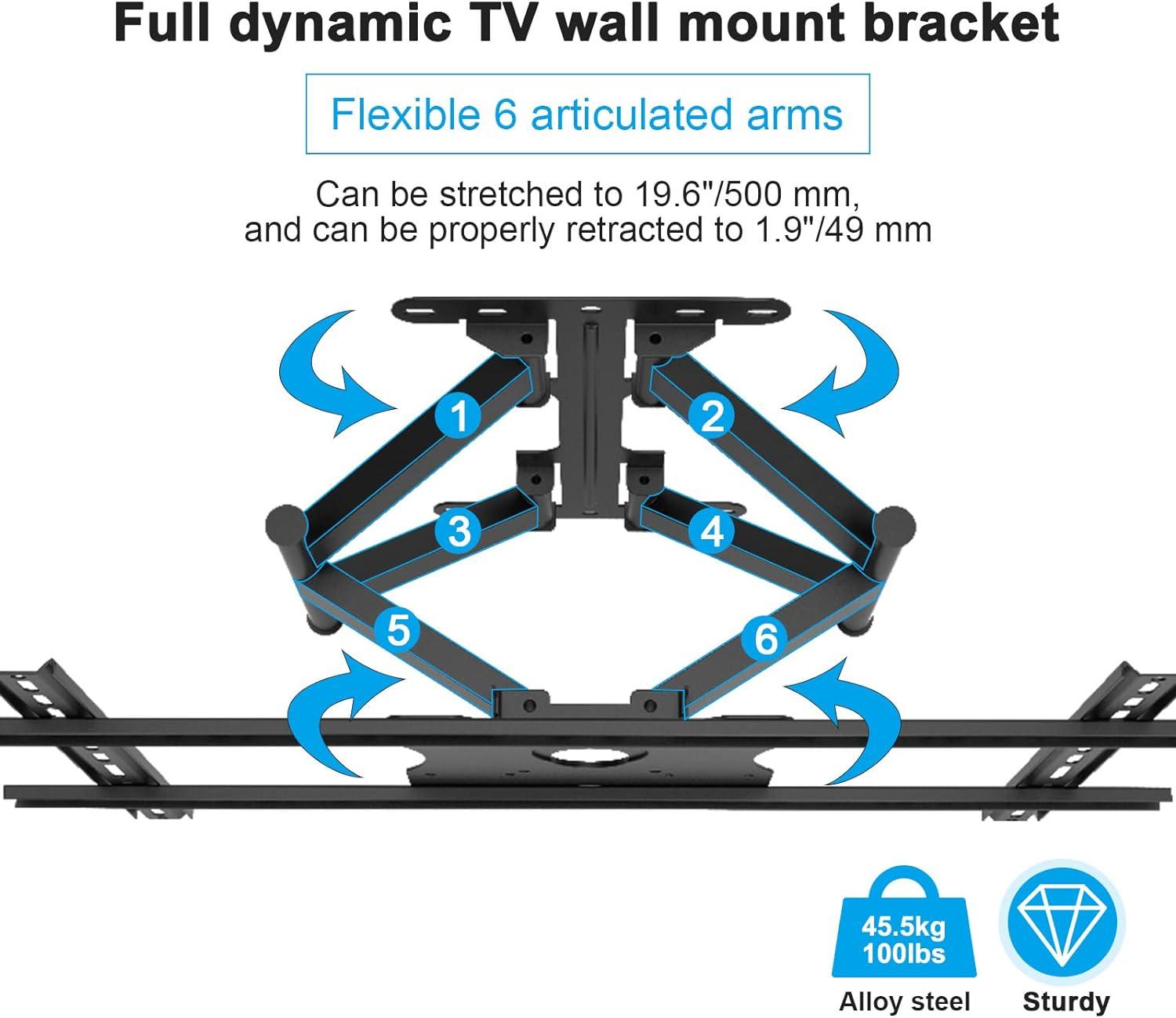 Sylvox Full Motion Outdoor TV Wall Mount for 40-75 inches, with Flexible 6 Articulating Dual Arms for Flat Curved Screen TV