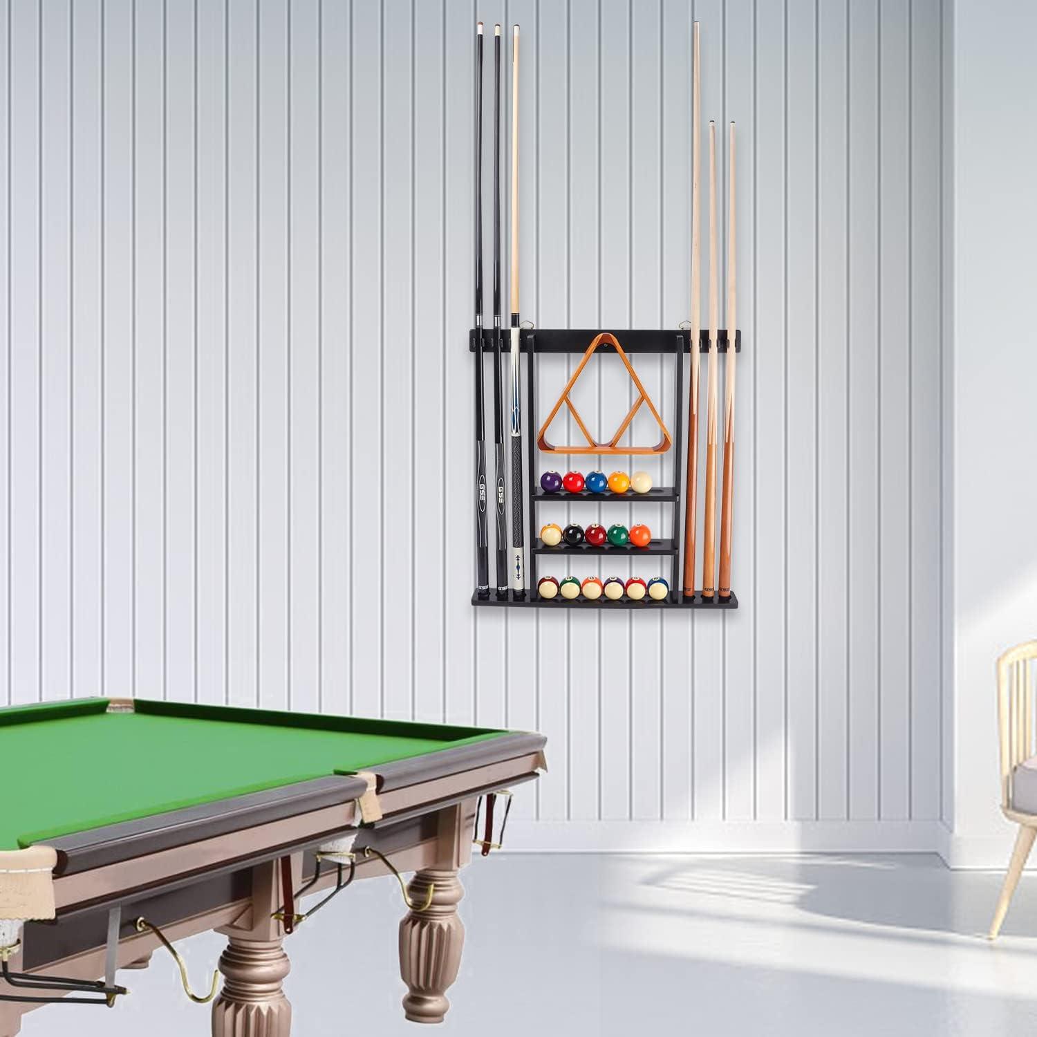 Black Solid Wood Wall Mounted Pool Cue Rack