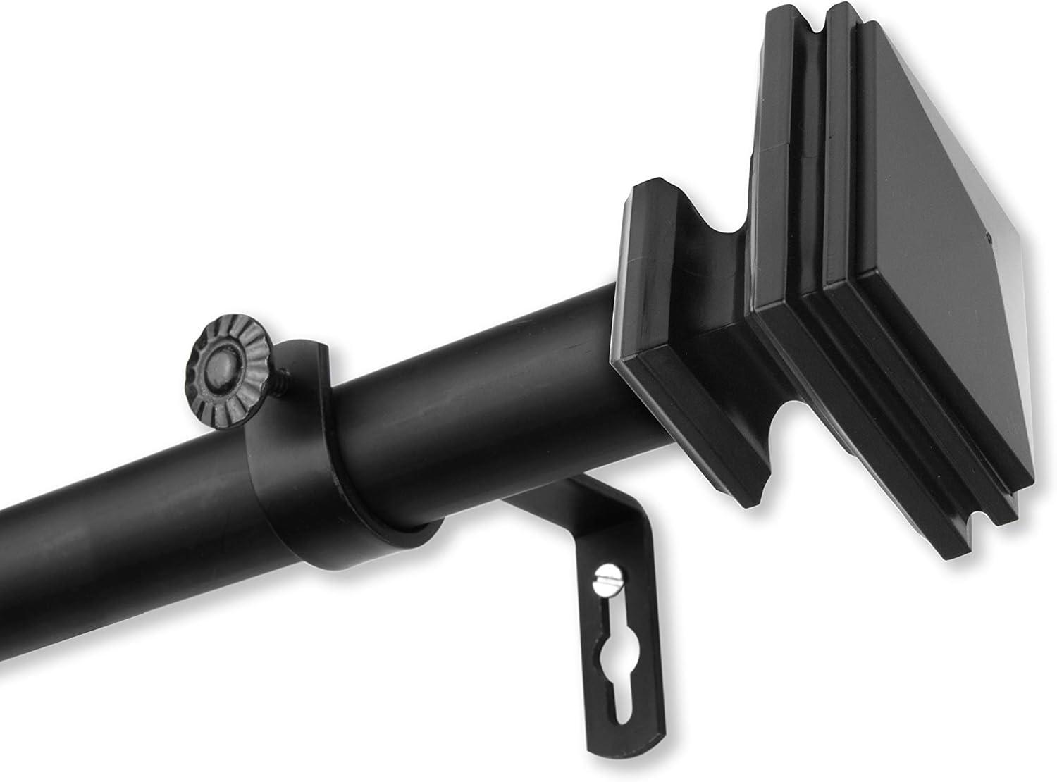 Black Steel Adjustable Single Curtain Rod with Box Finial