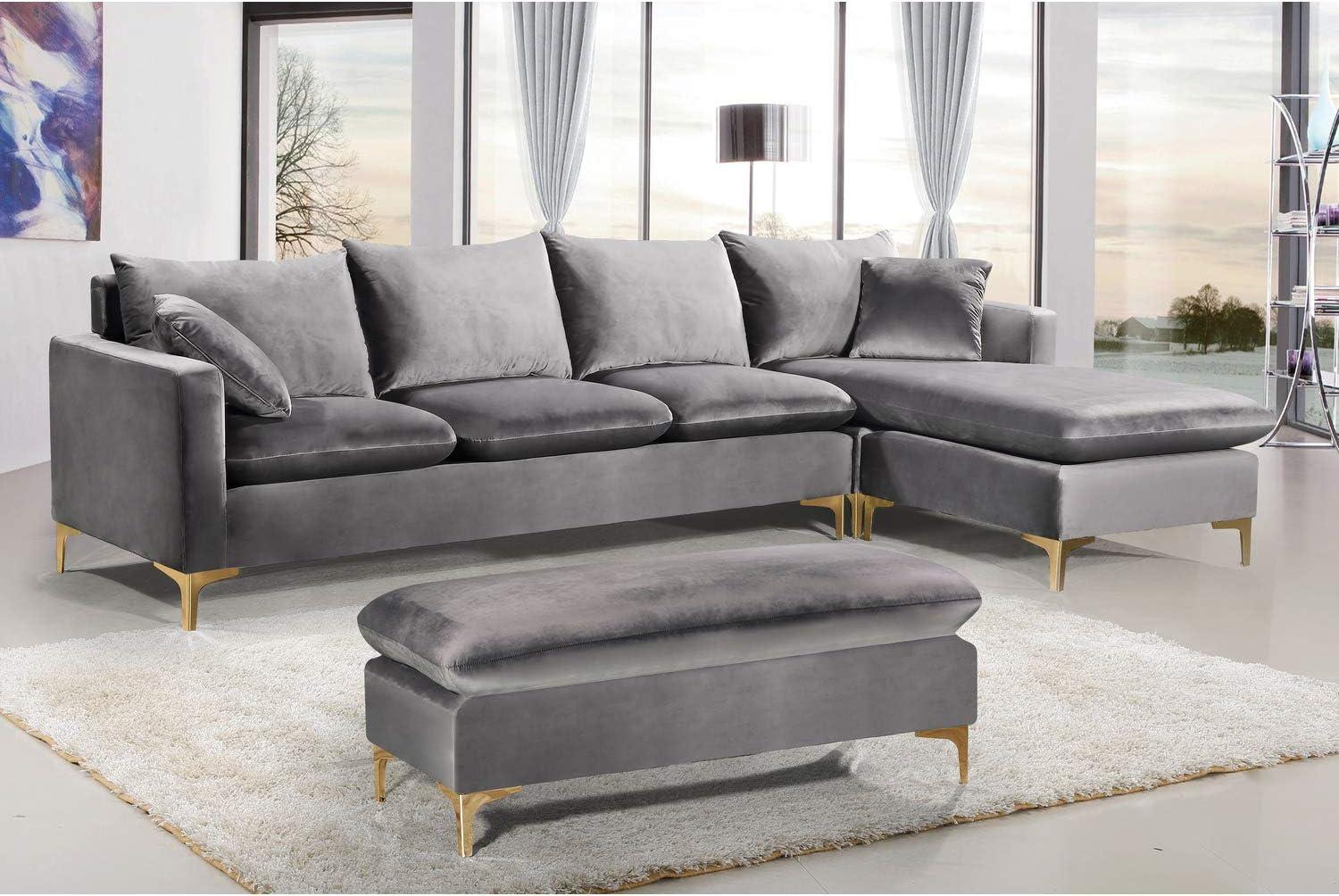 Meridian Furniture Naomi Contemporary 2pc Velvet Reversible Sectional in Gray