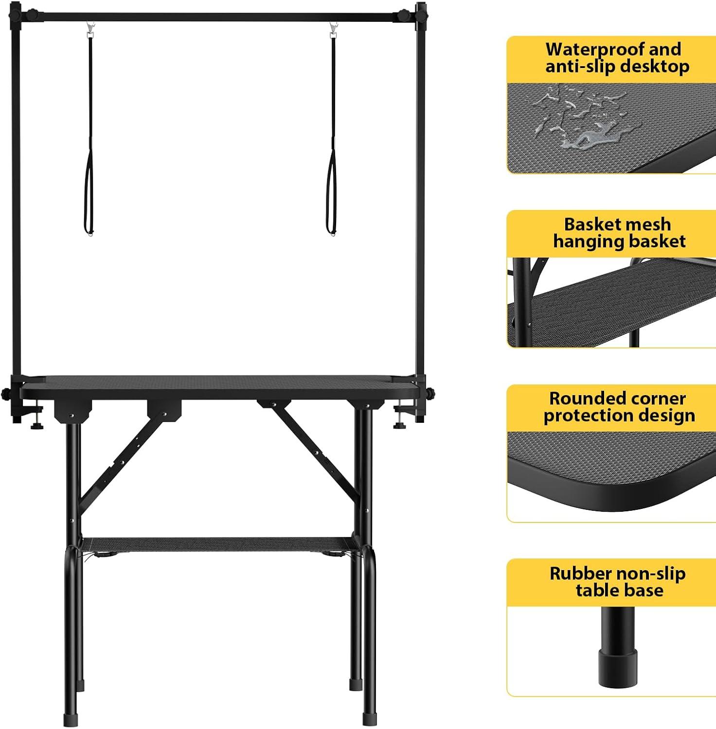 LOVMOR 36 Inch Dog Grooming Table,Foldable Pet Grooming Tables at Home with Adjustable Arm,Nooses, Mesh Tray