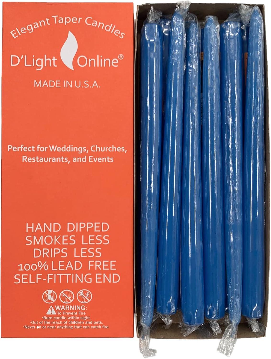 D'light Online Elegant Individually Cello Wrapped Set of 12 Medium Blue 10 Inch Taper Candles