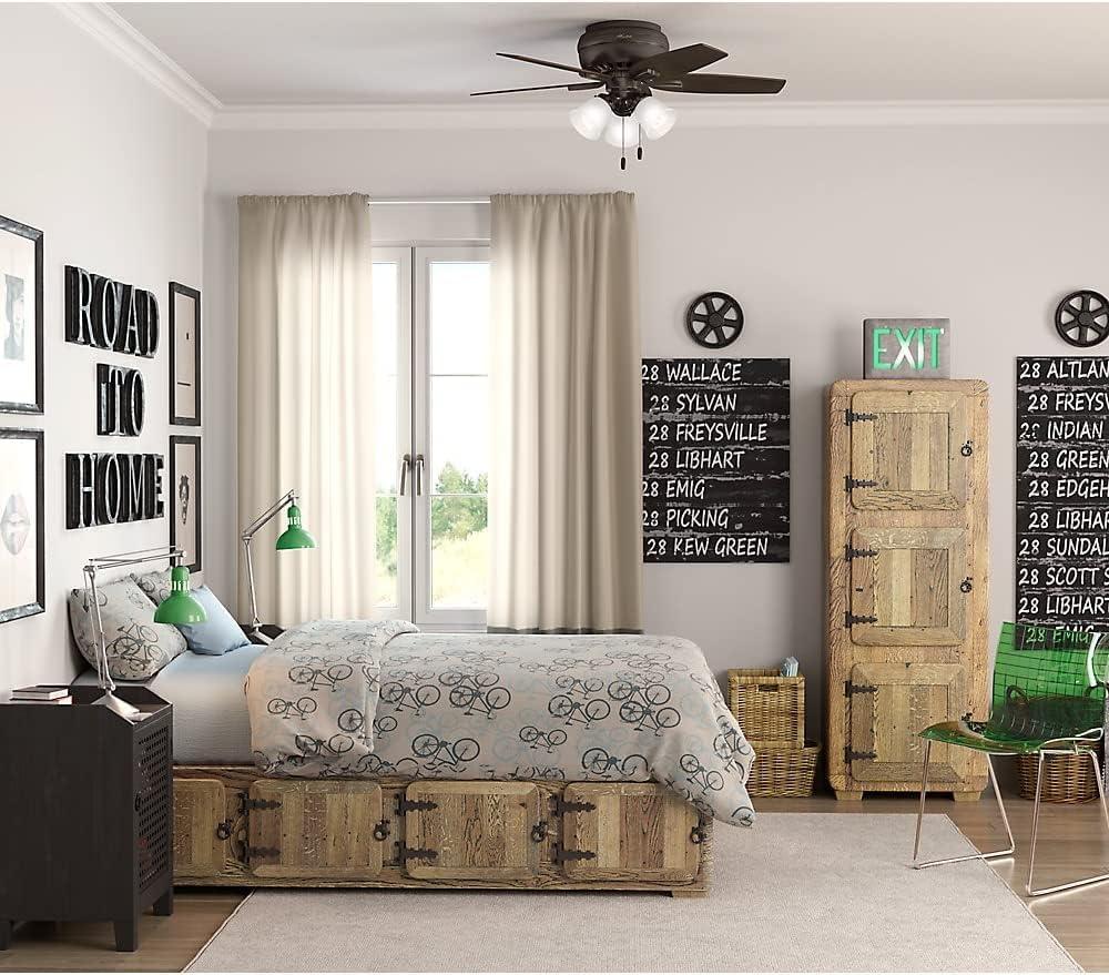 Hunter Fan Newsome 42" 5 - Blade Traditional Indoor Flush Mount Ceiling Fan with Lights and Pull Chains
