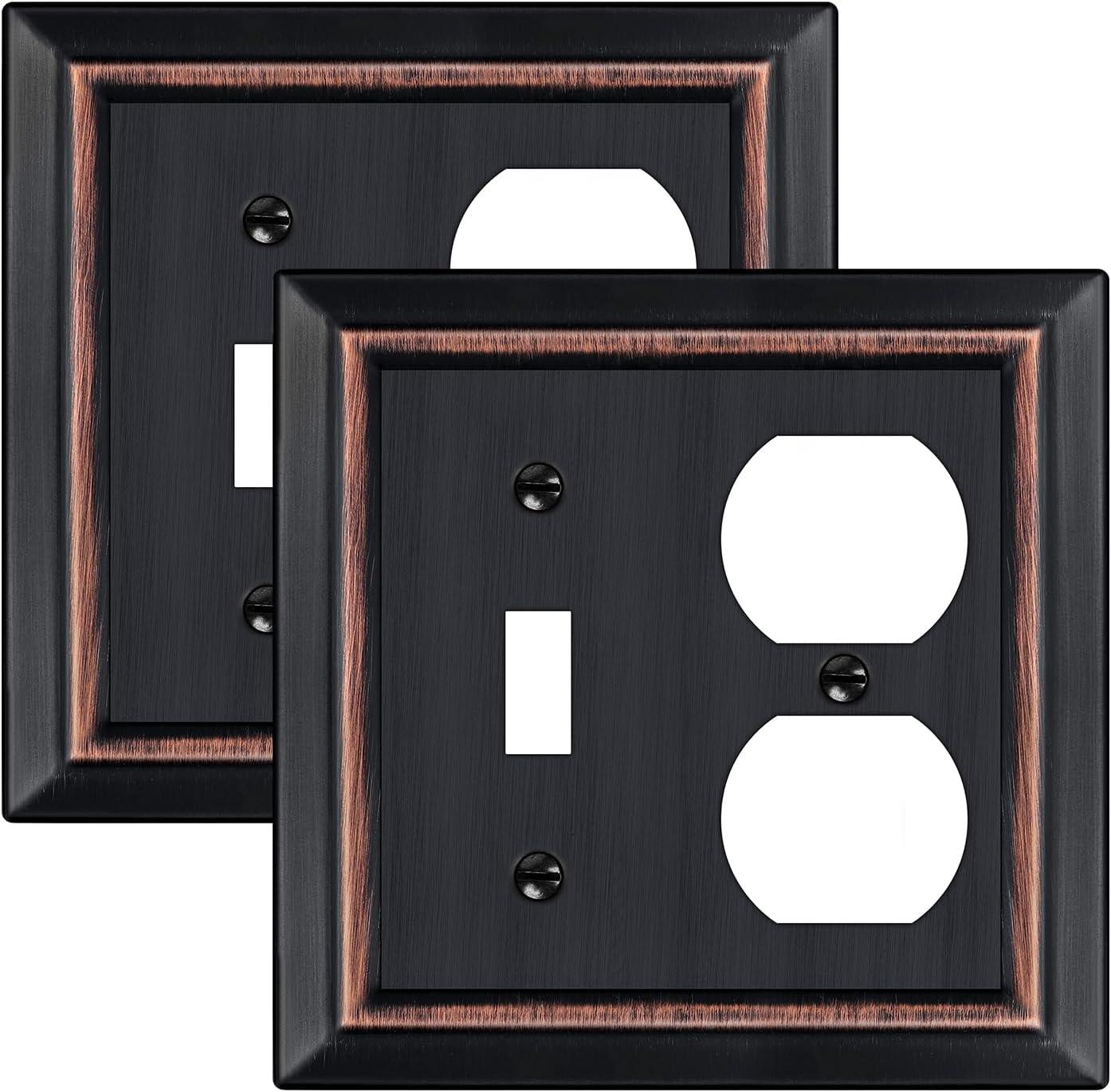 Amerelle 149TDDB Chelsea 5" Tall Wallplate, 1 Toggle / 1 Duplex, Steel, Aged Bronze, 1-Pack