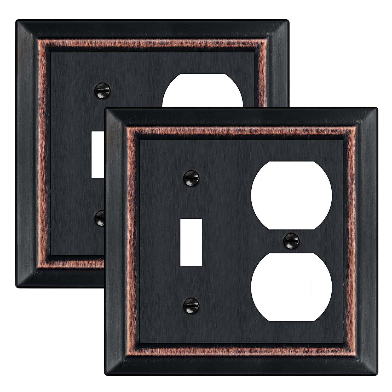 Amerelle 149TDDB Chelsea 5" Tall Wallplate, 1 Toggle / 1 Duplex, Steel, Aged Bronze, 1-Pack