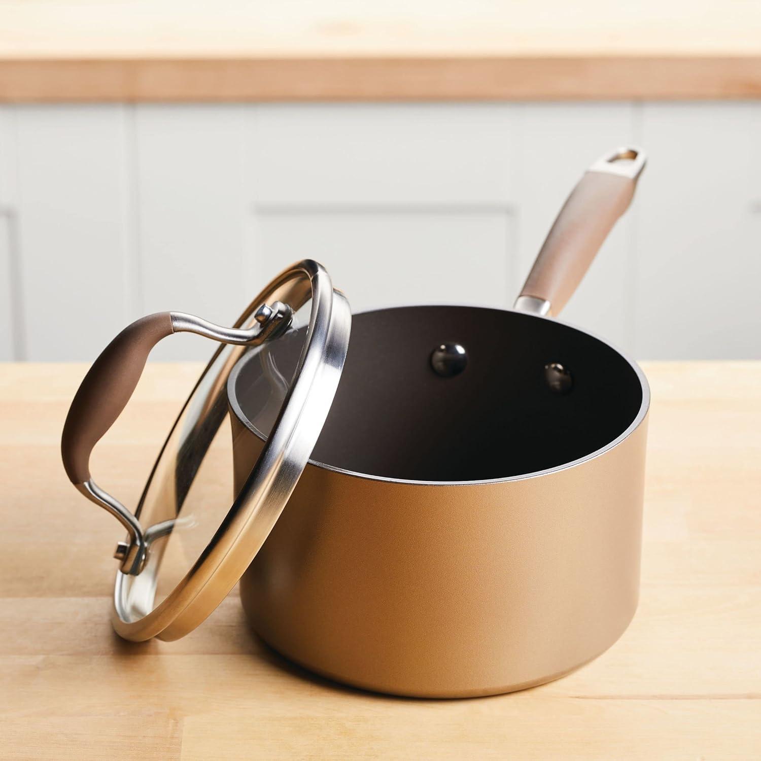 Anolon Anolon Advanced Home Hard Anodized Nonstick Saucepan With Lid, 2 Quart, Bronze