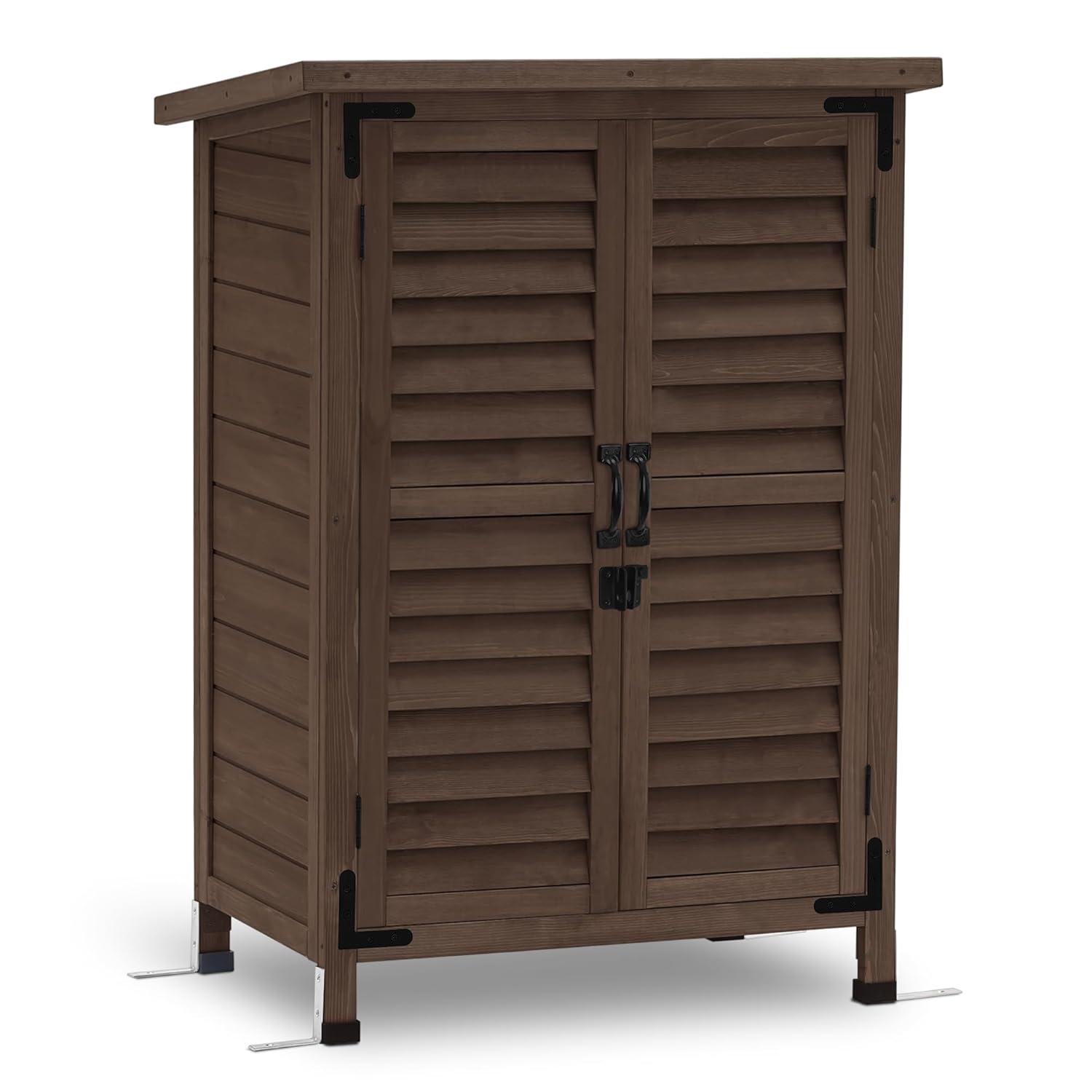 Mcombo Outdoor Wood Storage Cabinet, Small Size Garden Wooden Tool Shed with Double Doors 0985