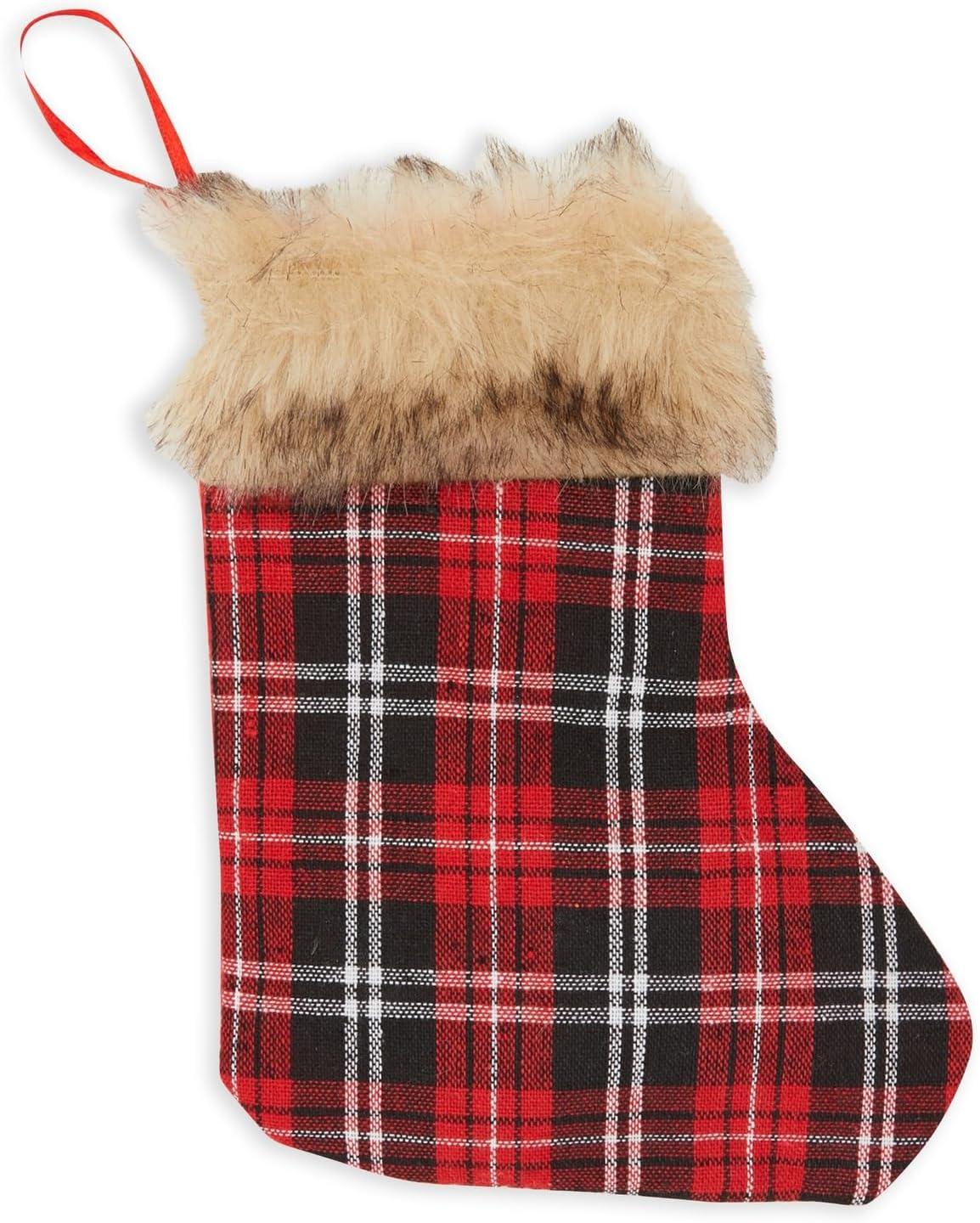 Okuna Outpost 12 Pack Mini Christmas Stockings, Red Buffalo Plaid Holiday Decor (6 x 8 in)