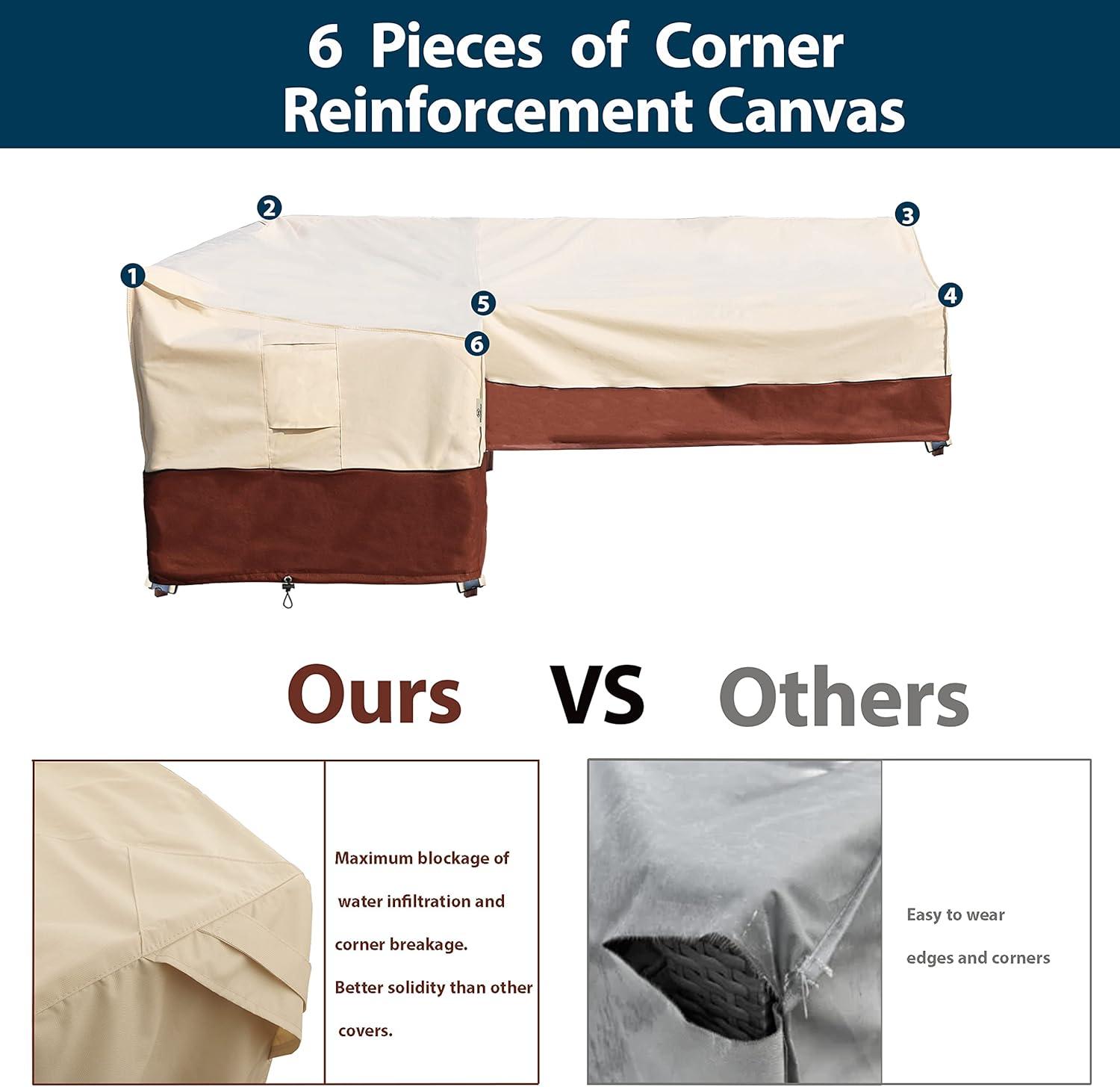 Outdoor Sectional Cover-V-Shaped Garden Patio Furniture Covers Waterproof Rip-Stop Anti-UV 600D Heavy Duty Outdoor Couch Cover with 3 Air Vents Sofa Cover 85''L 33.5''D 31''H,Beige & Reddish Brown