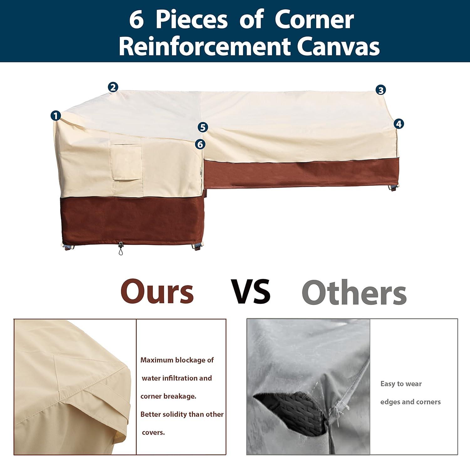 Outdoor Sectional Cover-V-Shaped Garden Patio Furniture Covers Waterproof Rip-Stop Anti-UV 600D Heavy Duty Outdoor Couch Cover with 3 Air Vents Sofa Cover 85''L 33.5''D 31''H,Beige & Reddish Brown