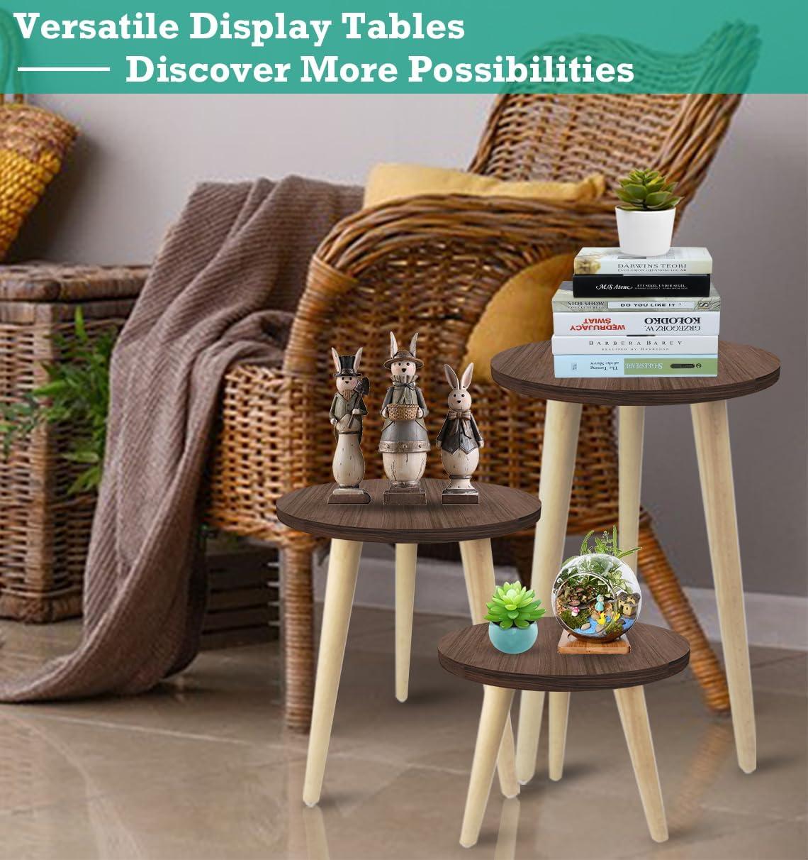 18IN Tall Plant Stand Holder for Indoor Planters, Mid Century Small Round Wood Table for Living Room Corner Floor