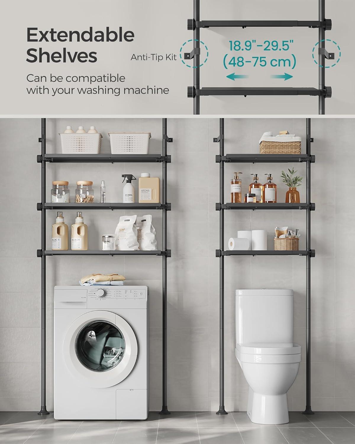 Ink Black Adjustable Over-the-Toilet 4-Tier Storage Shelf