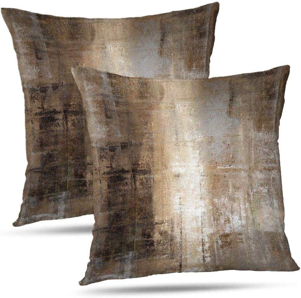 Taupe Abstract Art Cotton Polyester Euro Pillow Covers, Set of 2