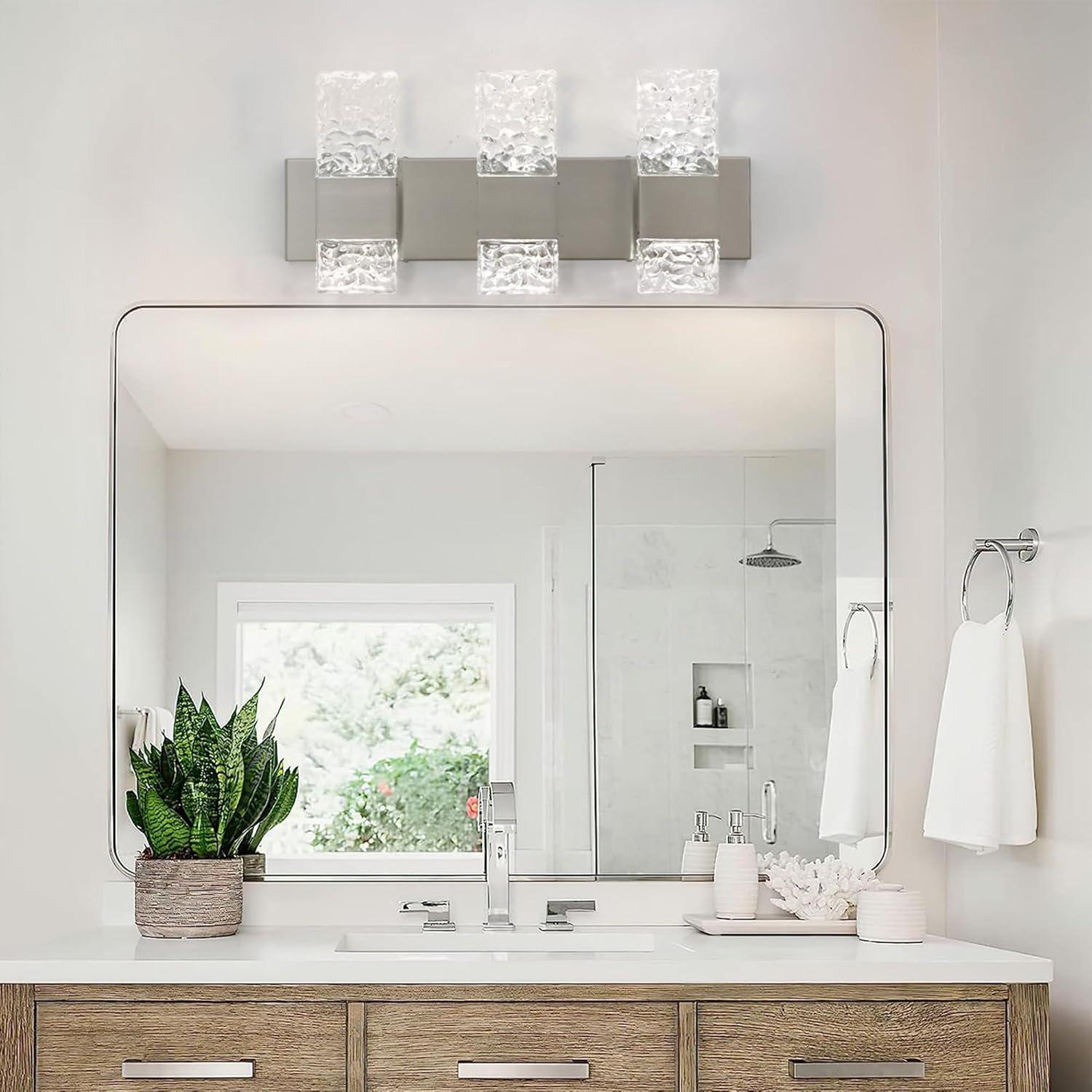 Modern Bathroom Vanity Light fixtures Over Mirror Brushed Nickel Crystal LED Bathroom Lighting fixtures 3 Lights 6000K