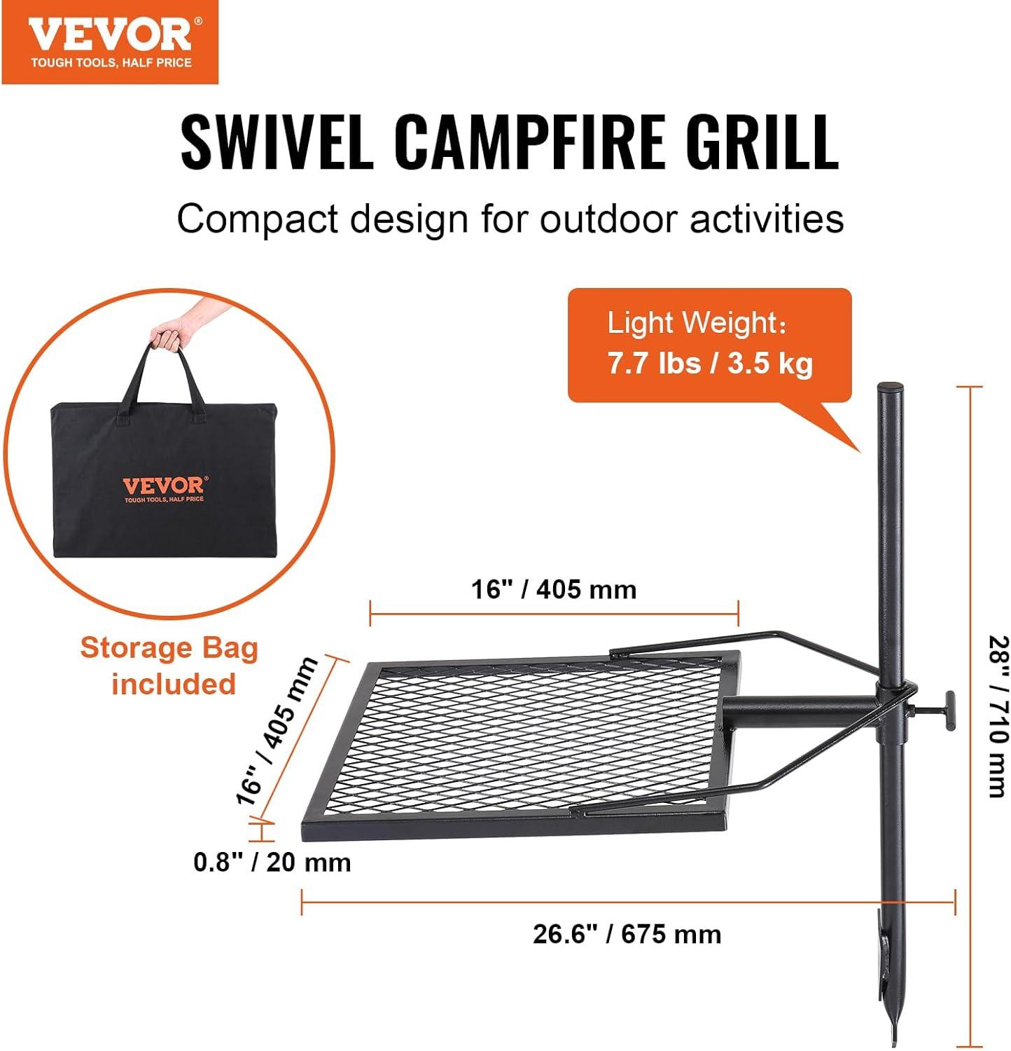 Heavy-Duty Black Stainless Steel Swivel Campfire Grill