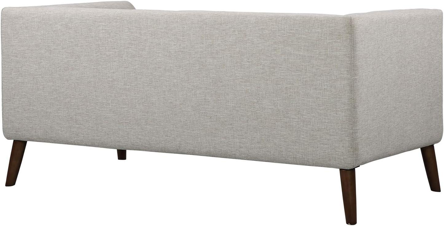 Hudson Gray Loveseat Button-Tufted Linen and Walnut Legs