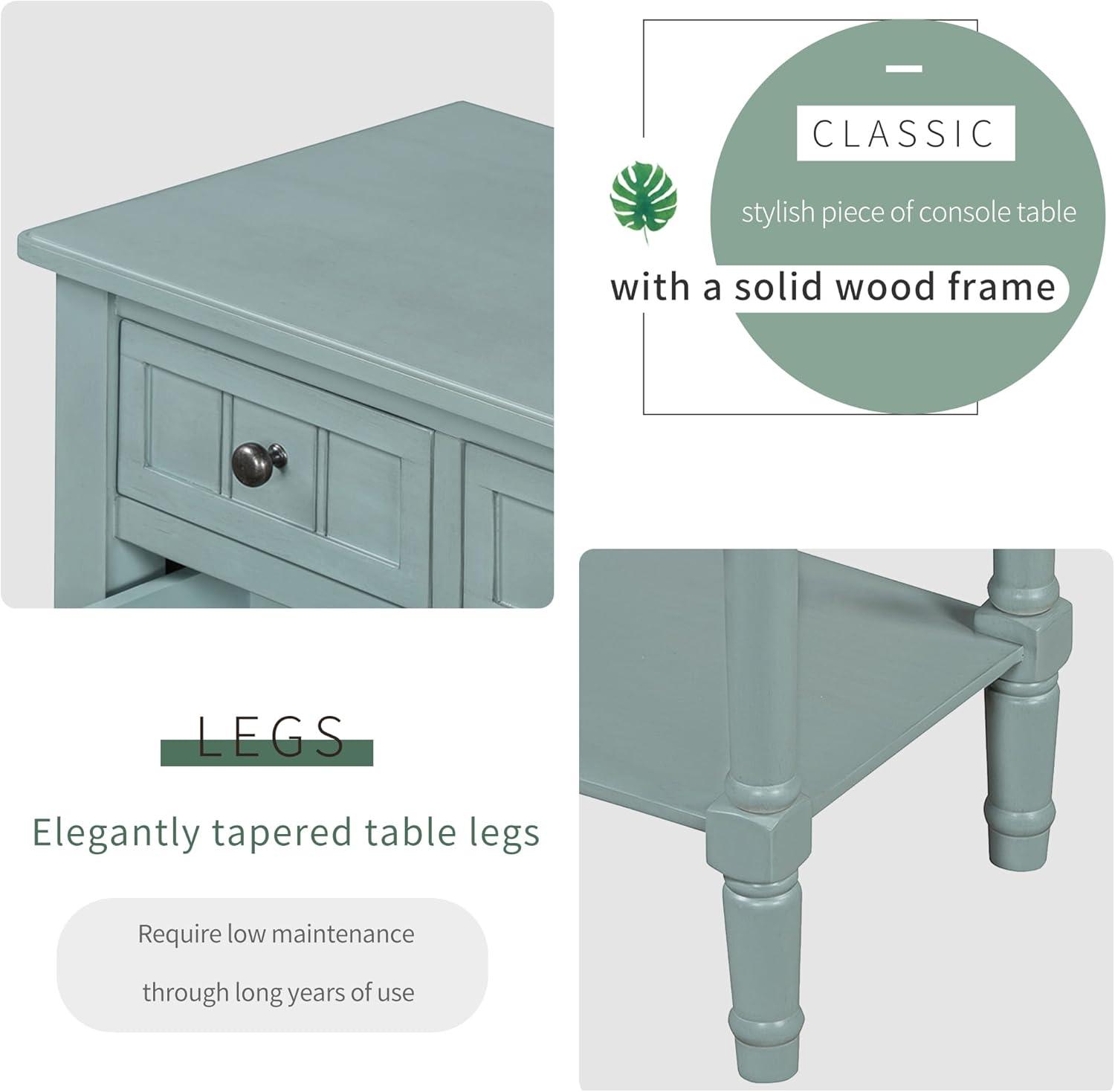 Churanty Narrow Console Table with Storage Drawers and Bottom Shelf for Entryway Living Room, Retro Console Table for Small Space, Light Blue