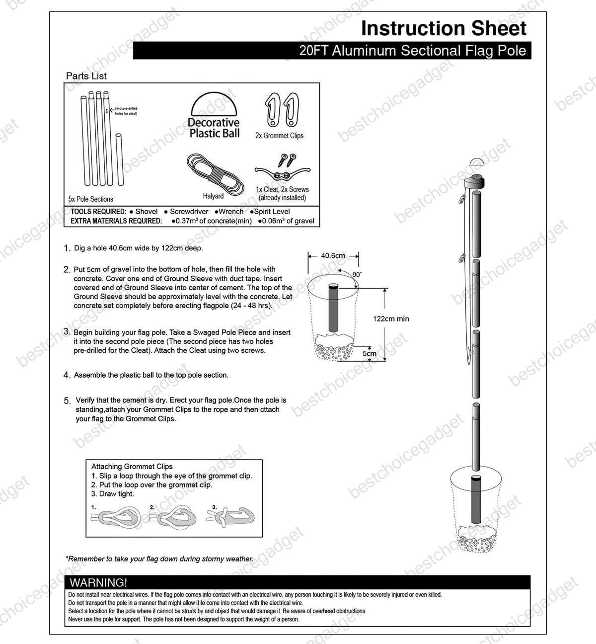 Super Tough 20ft Satin Aluminum Outdoor Flagpole with Accessories