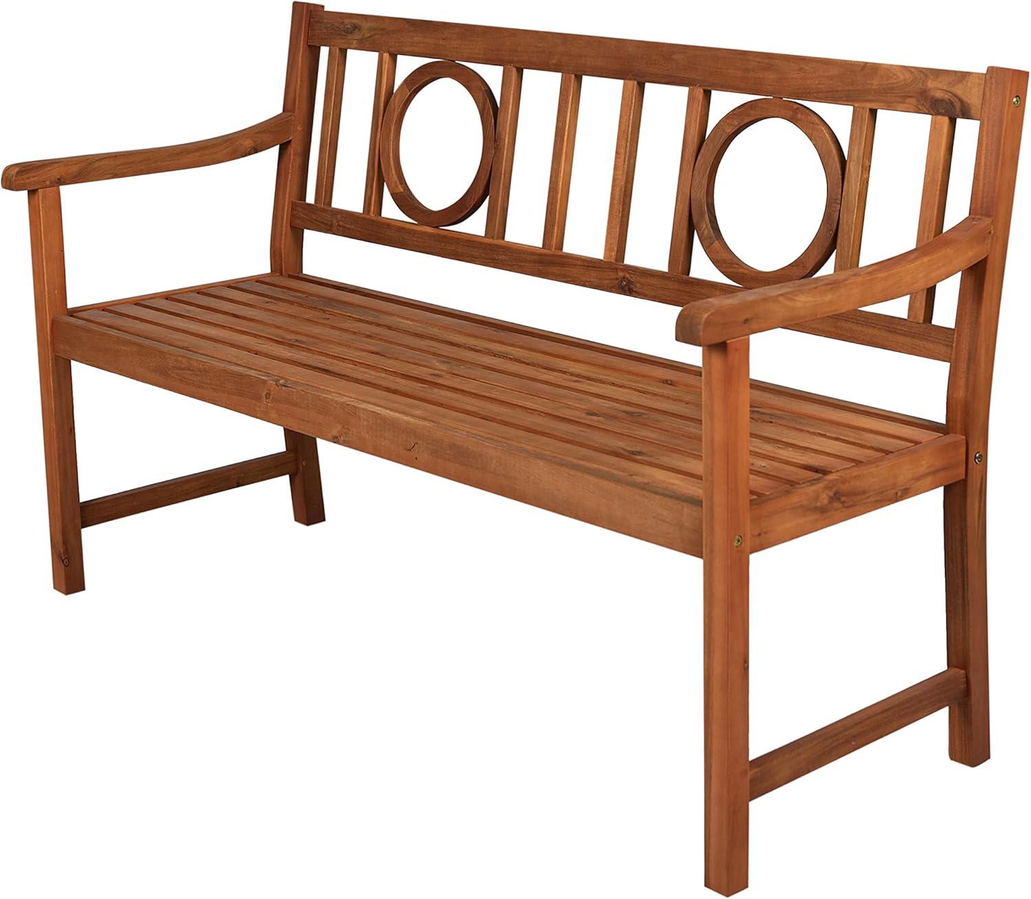 Apollo 3-Seat Circle-Back Acacia Wood Outdoor Garden Patio Bench - JONATHAN Y