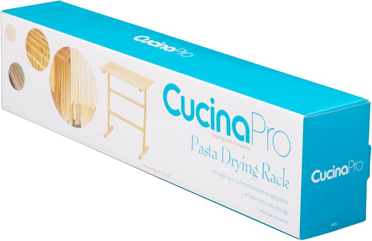 Pasta Drying Rack by Cucina Pro- All Natural Wood Construction Stander & Handles - 12 Feet of Noodle Drying Space for Spaghetti and More