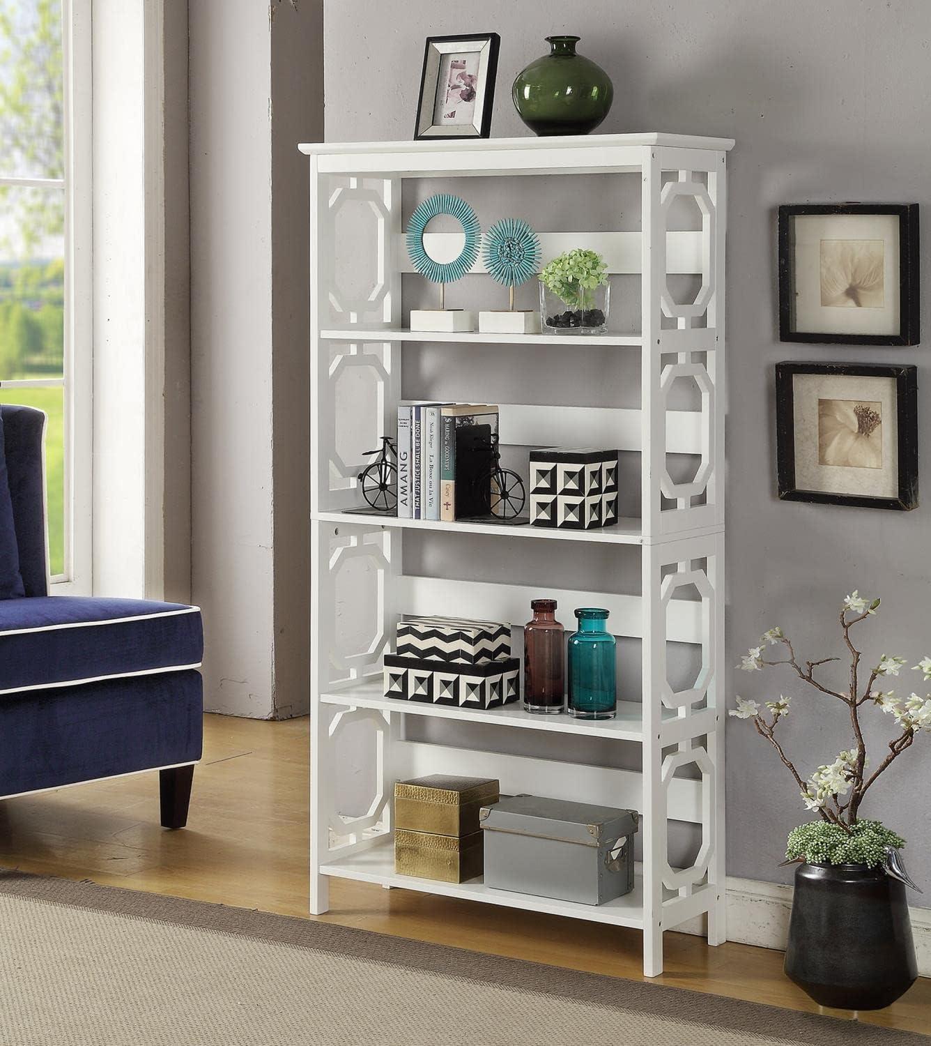 Omega White Wood Finish Spacious Five-Tier Bookcase