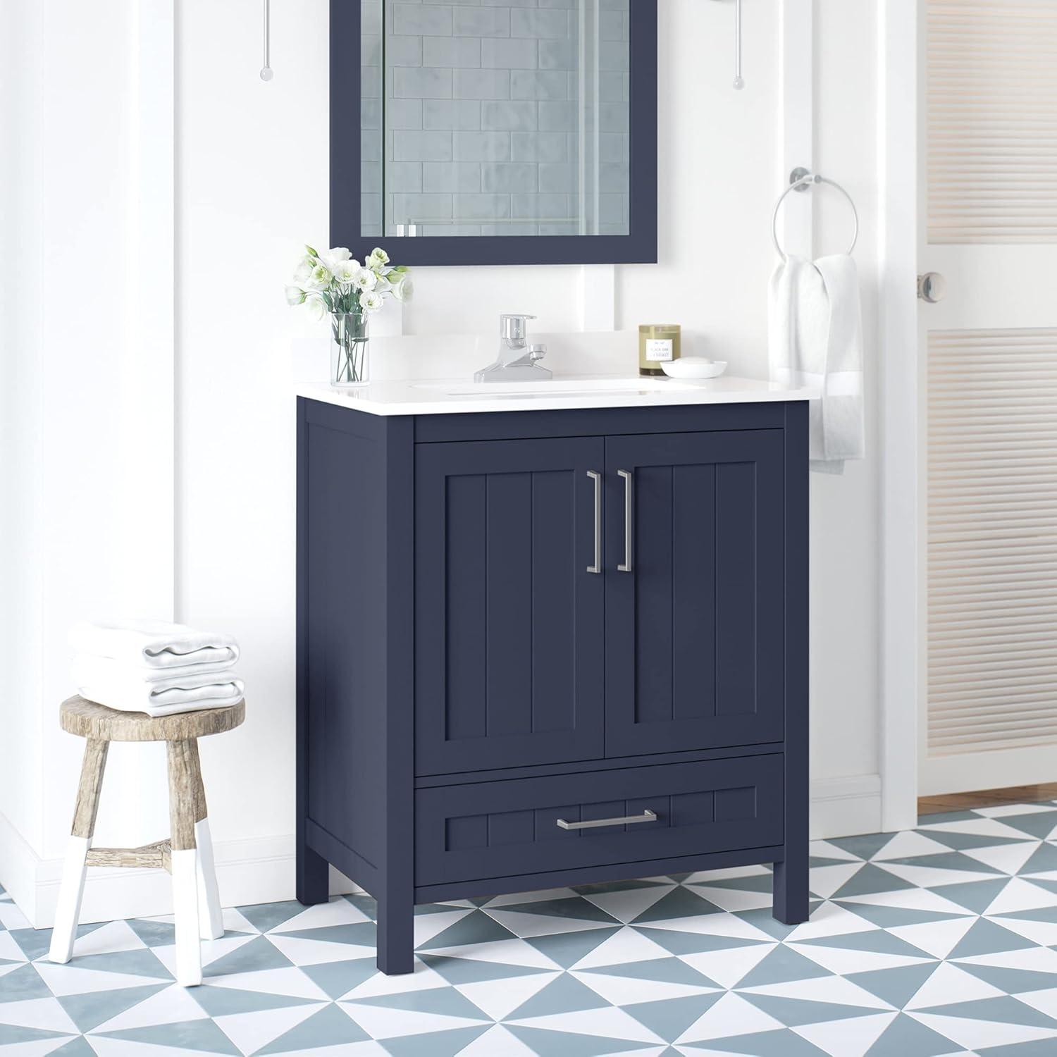 Midnight Blue 30" Freestanding Bathroom Vanity with Cultured Marble Countertop