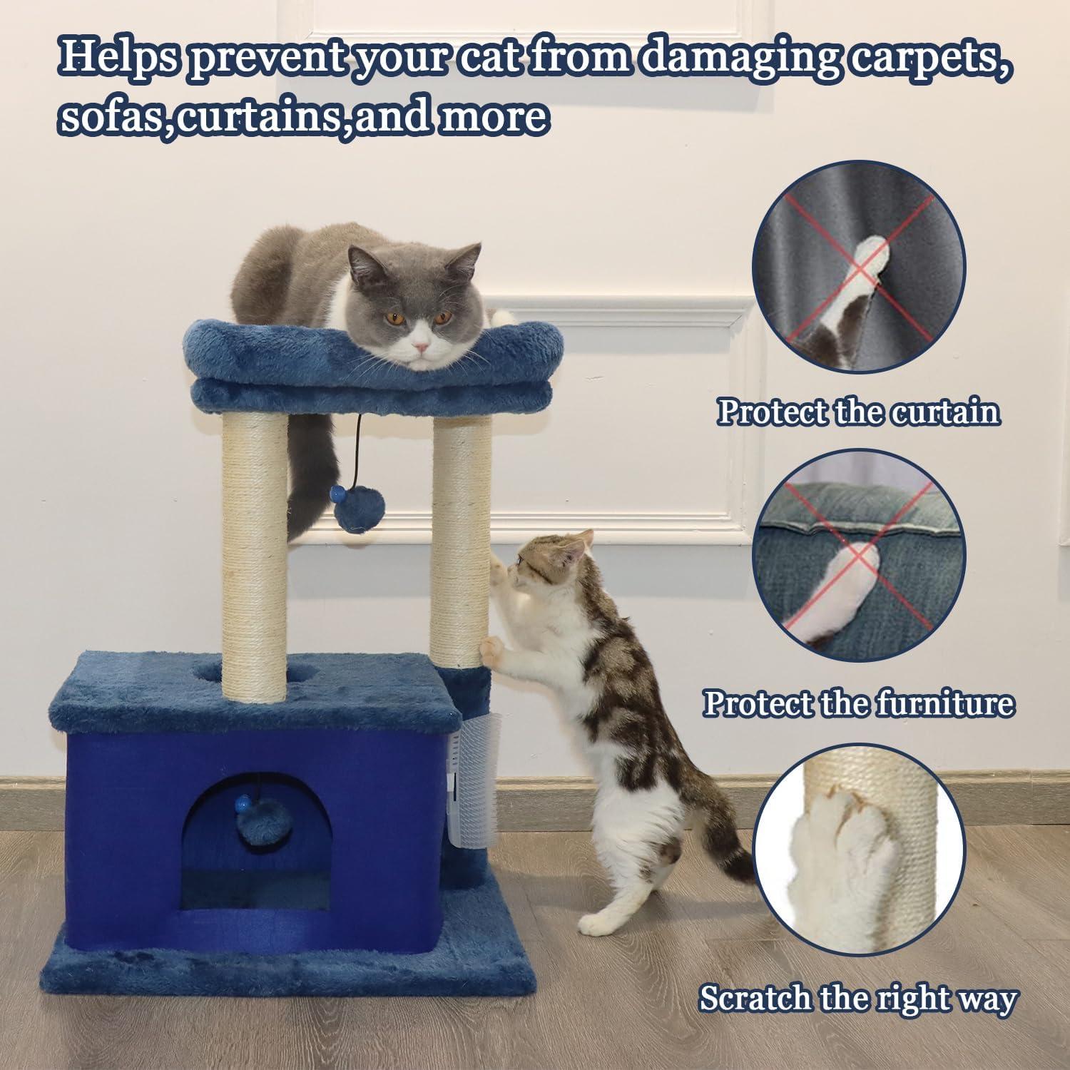 FDW Multi-Functional Cat Tree for Climbing Scratching and Resting Cat Tower for Indoor Cats with Cat Scratching Post Cat Condo Furniture, Navy Blue