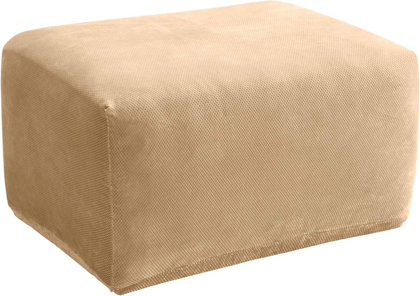 Stretch Pique Ottoman Slipcover Cream - Sure Fit: Elastic-Fit Bottom, Indoor Use, Machine Washable