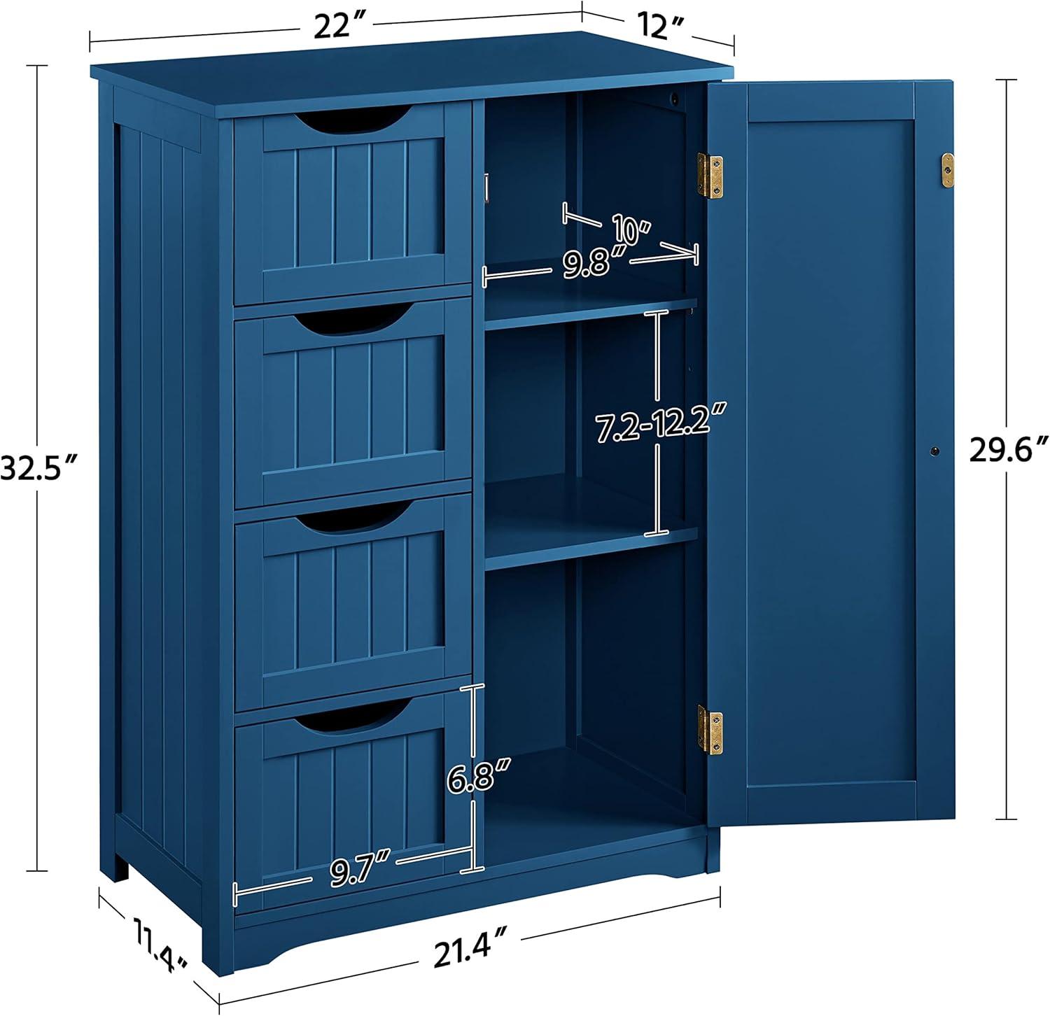 Navy Blue Lockable Wooden Cabinet with Adjustable Shelving