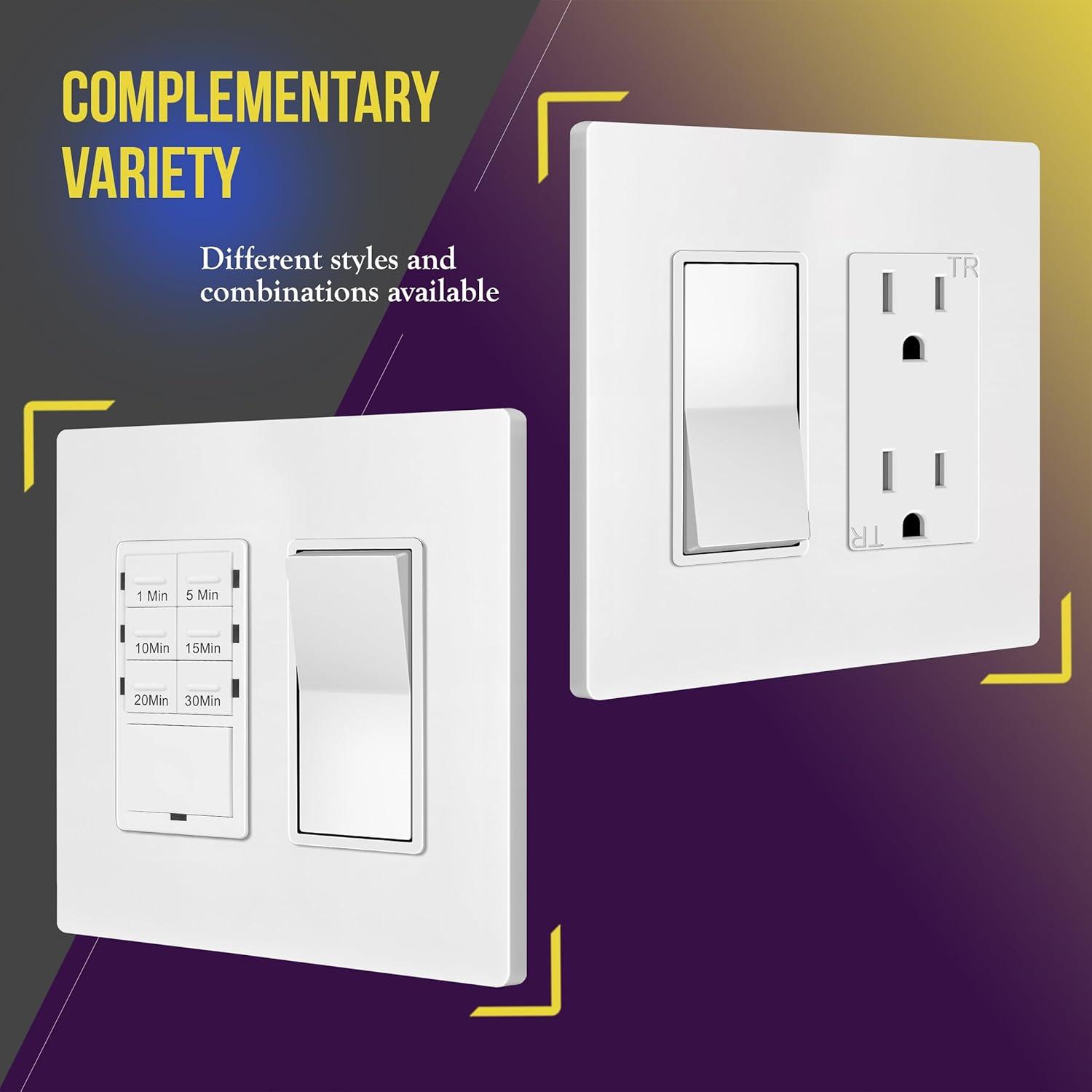 ENERLITES Screwless Decorator Wall Plate, Child Safe Outlet Covers, Size 2-Gang, Unbreakable Polycarbonate Thermoplastic, SI8832-W, Glossy, White, 5 Count