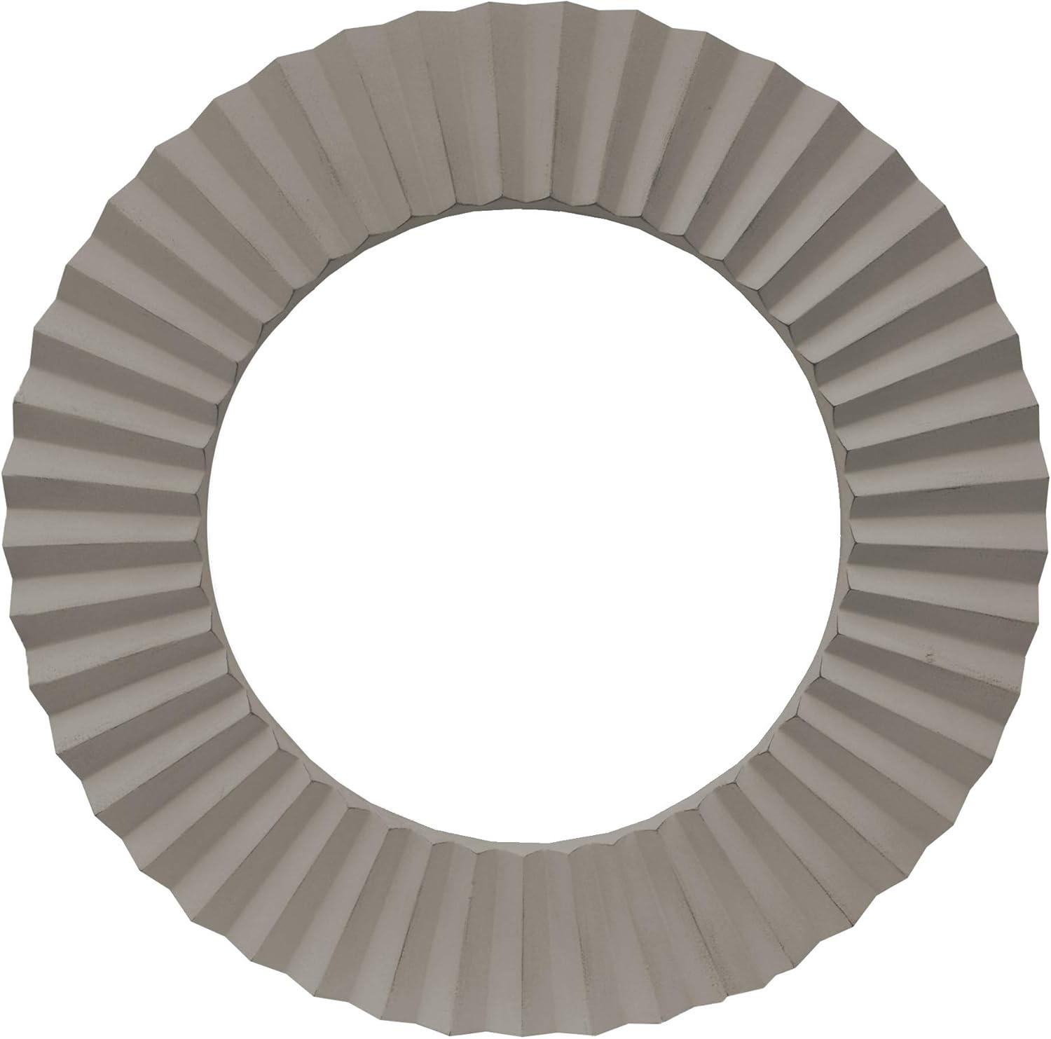 Elegant Gray 32" Round Beveled Corrugated Wooden Wall Mirror