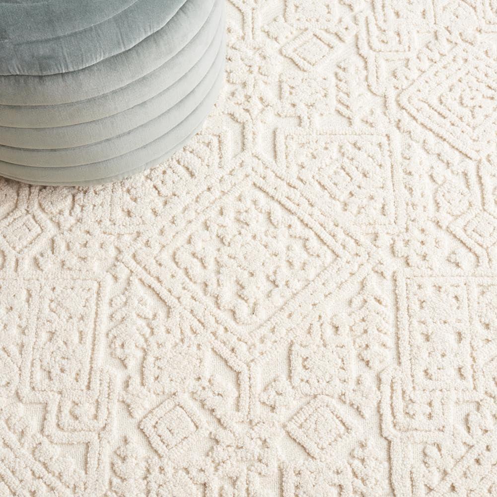 Ivory Geometric Hand-Tufted Wool Area Rug, 8' x 10'