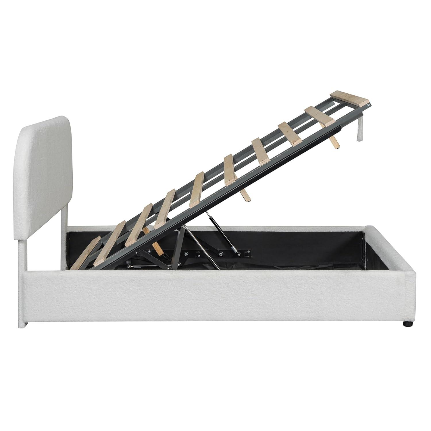 17 Stories Teddy Fleece Full  Size Upholstered Platform Bed with Hydraulic Storage System, White