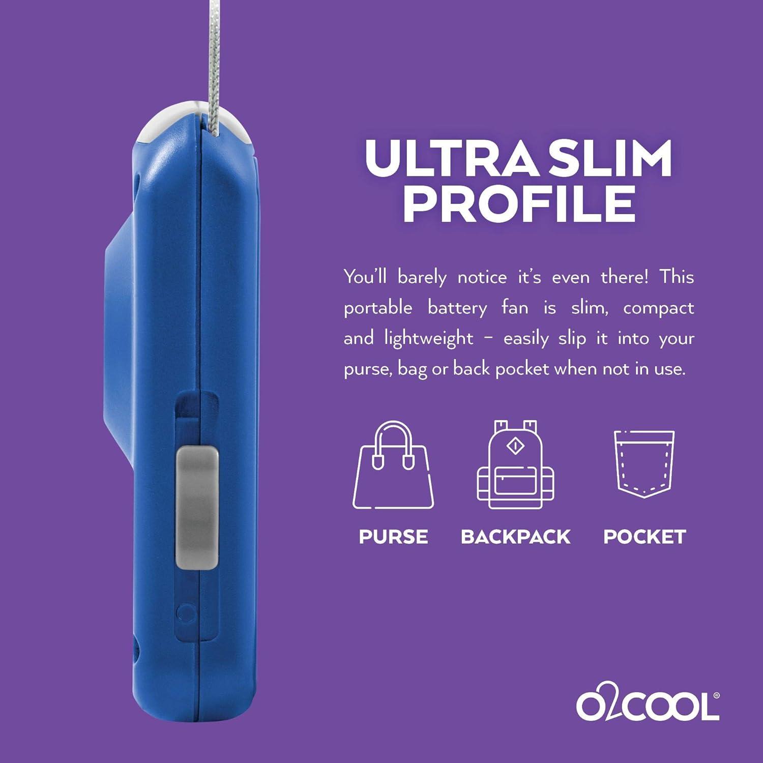 O2COOL Battery Powered Deluxe Necklace Fan for Personal Cooling with Adjustable Lanyard (Blue)