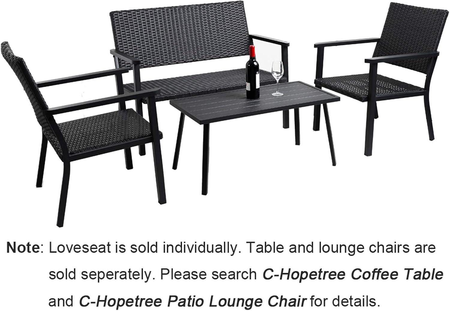 C-Hopetree Outdoor Loveseat Bench Chair for Outside Patio Porch, Metal Frame, Black All Weather Wicker