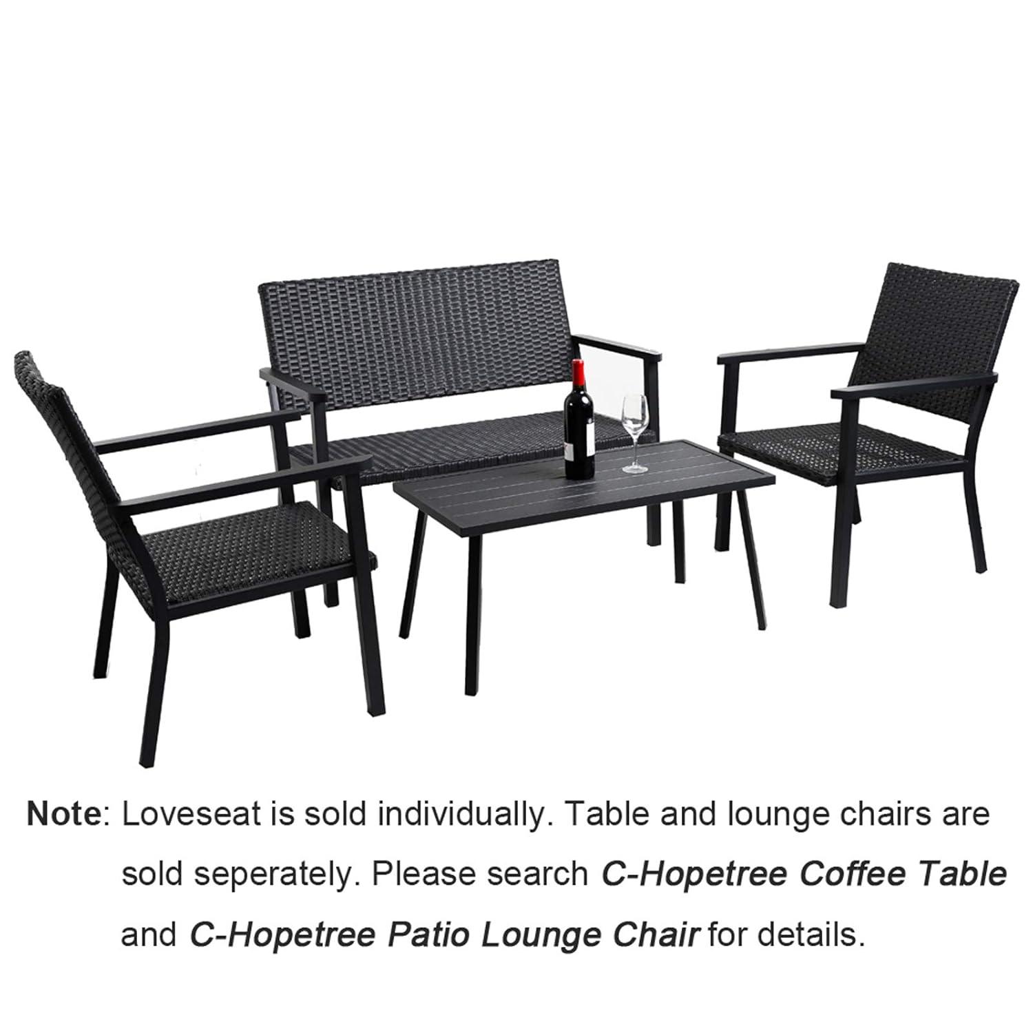 C-Hopetree Outdoor Loveseat Bench Chair for Outside Patio Porch, Metal Frame, Black All Weather Wicker