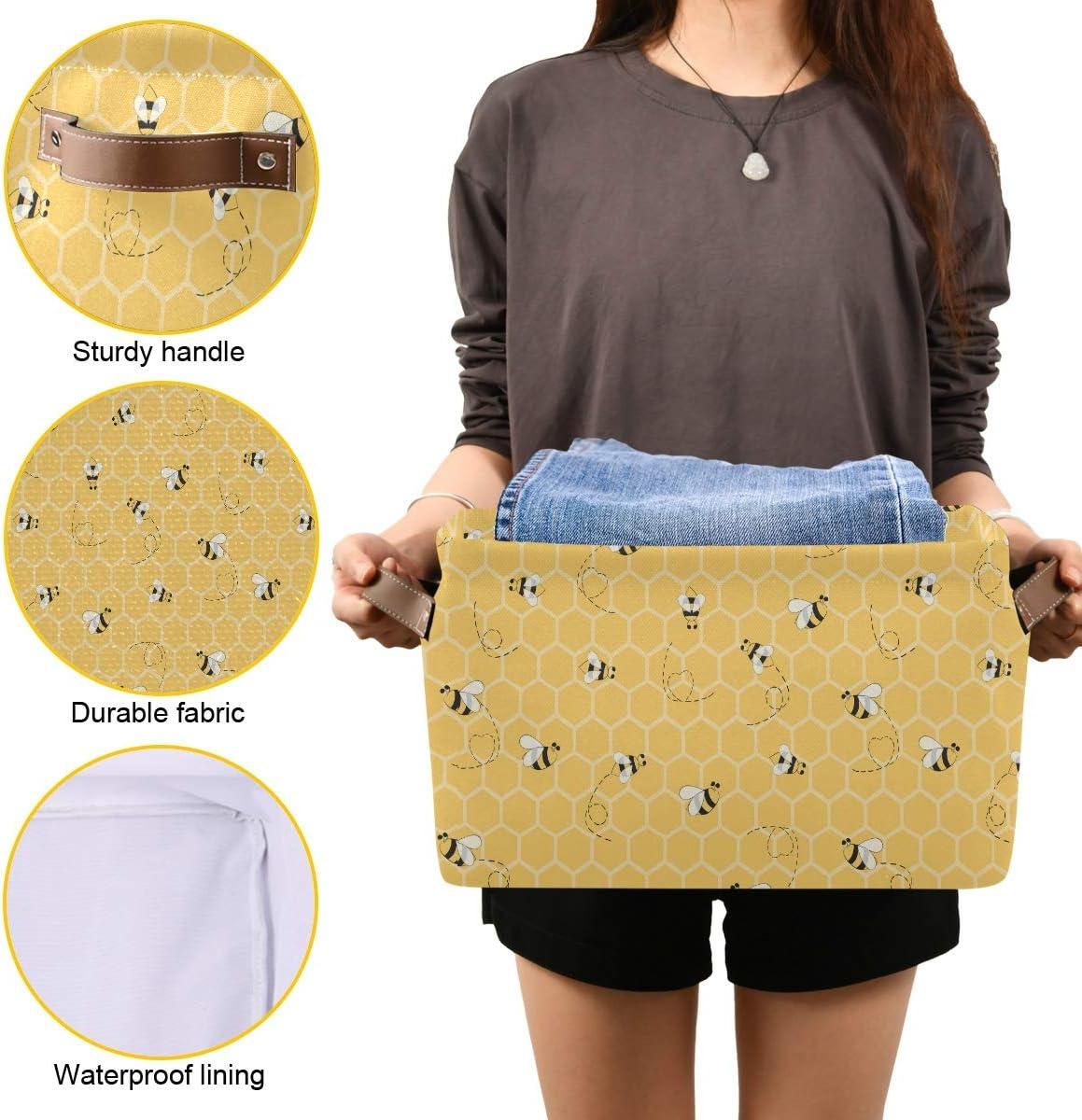 Storage Basket Cube Yellow Animal Bee Honey Comb Large Collapsible Toys Storage Box Bin Laundry Organizer for Closet Shelf Nursery Kids Bedroom,15x11x9.5 in,1 Pack