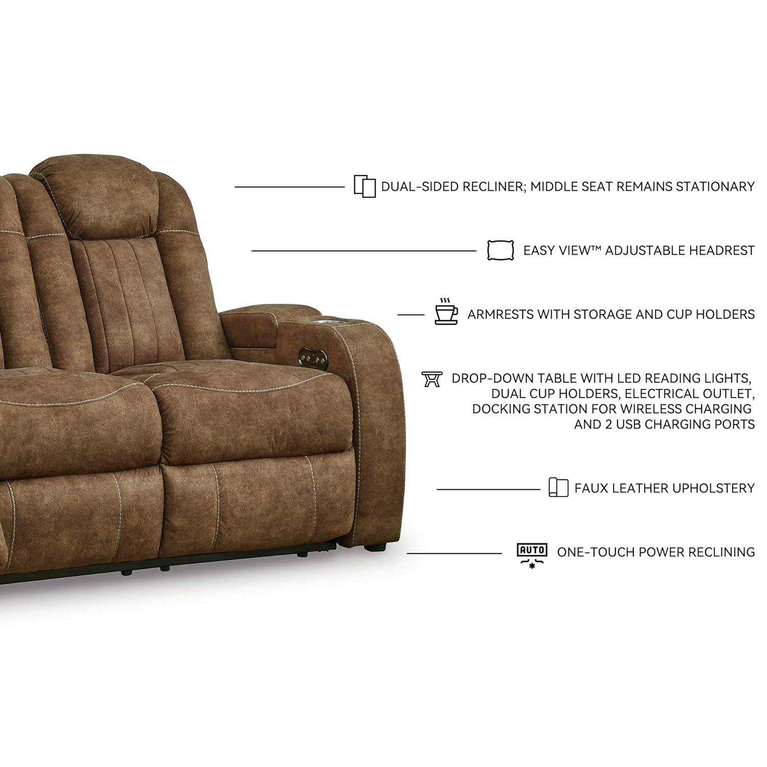 Signature Design by Ashley Wolfridge Brown Power Reclining Sofa