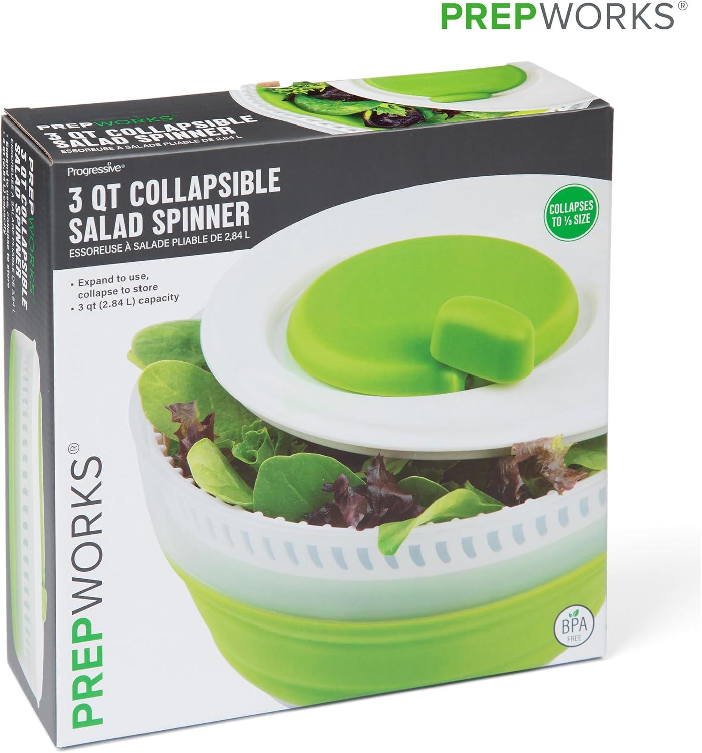 Prepworks Collapsible 3qt Salad Spinner: Dishwasher-Safe, Nonslip Base, Adjustable Handle, Green Lettuce Spinner