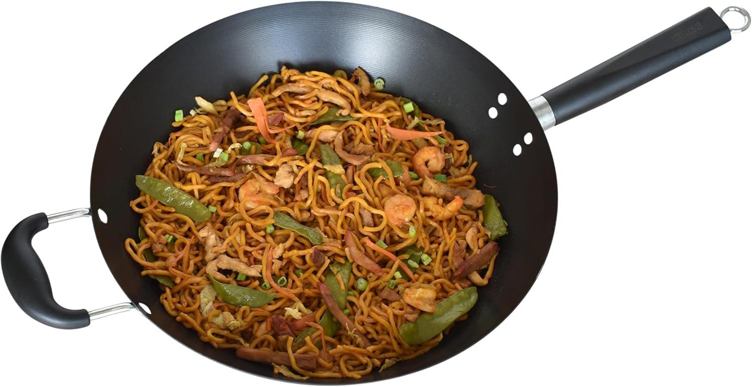 IMUSA 14" Coated Wok with Bakelite Handle: Nonstick Carbon Steel Stir Fry Pan, 64 Volume, Electric & Gas Compatible