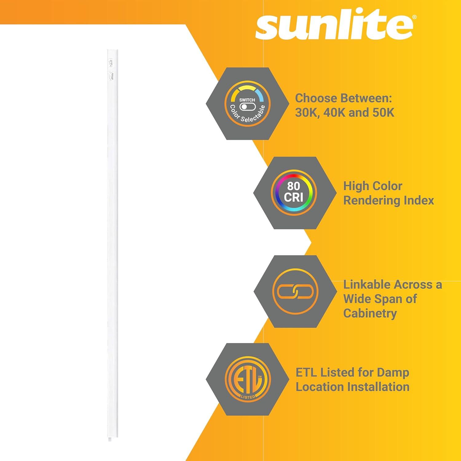 Sunlite LED Linkable Under Cabinet Light Fixture, Adjustable Color 30K/40K/50K, 16 Watts, 1600 Lumens, Kitchens, Bathrooms, Offices, Workbenches, ETL Listed, 46 inch, CCT