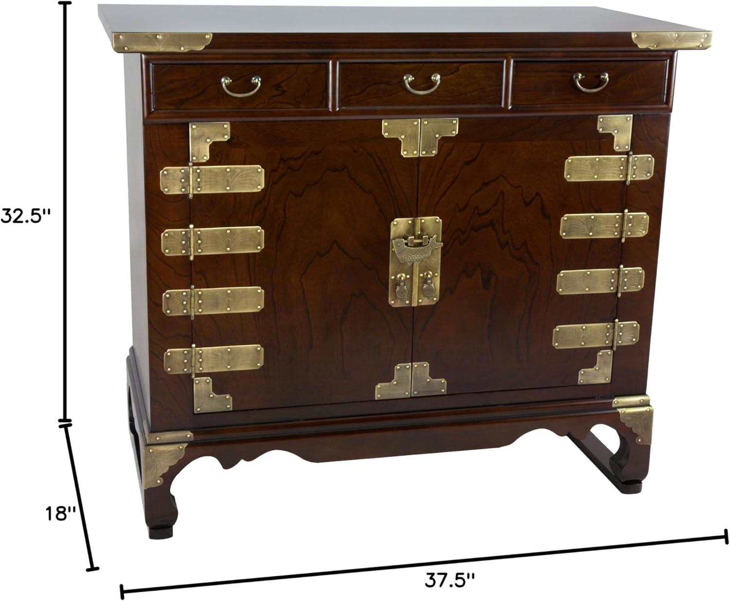 Red Lantern Korean Antique Style 3 Drawer End Table Cabinet, Cognac