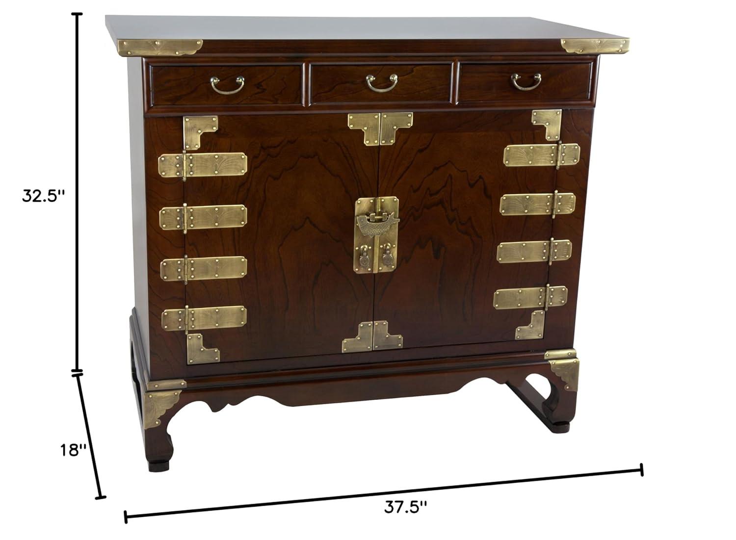 Red Lantern Korean Antique Style 3 Drawer End Table Cabinet, Cognac
