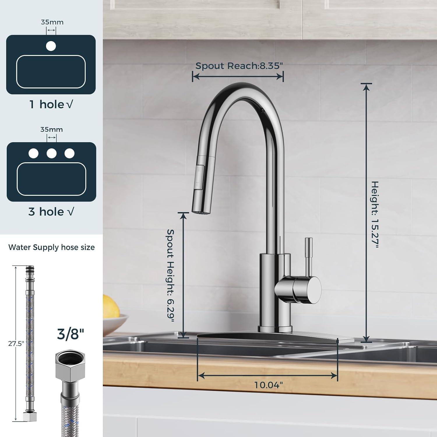 Chrome Stainless Steel Pull-Down Kitchen Faucet with Sprayer