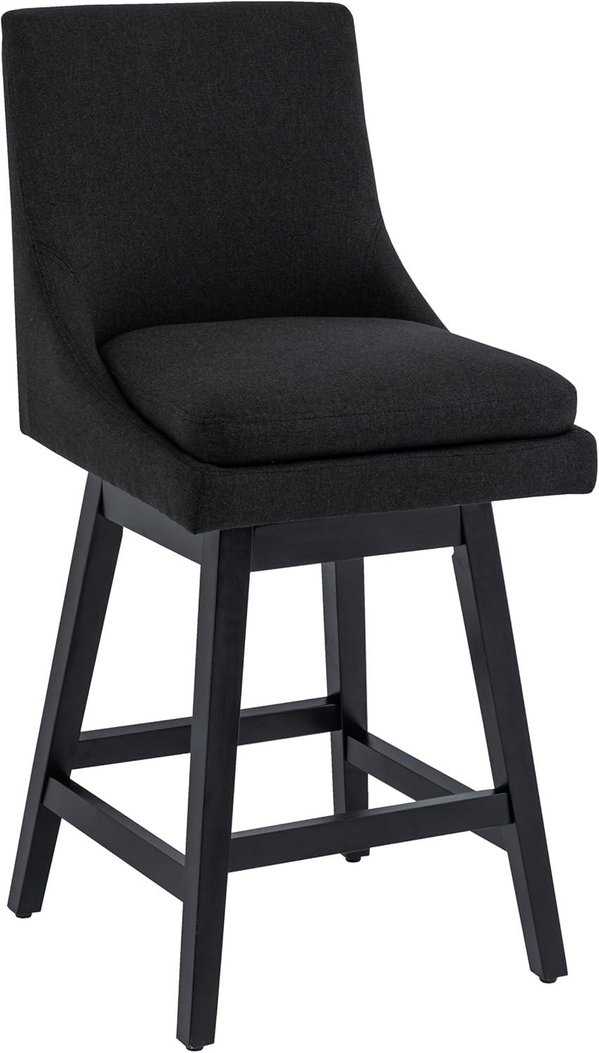 CHITA 26 inch Upholstered Swivel Fabric Counter Bar Stools with Back & Wood Legs Set of 2,Faux Leather in Navy Blue