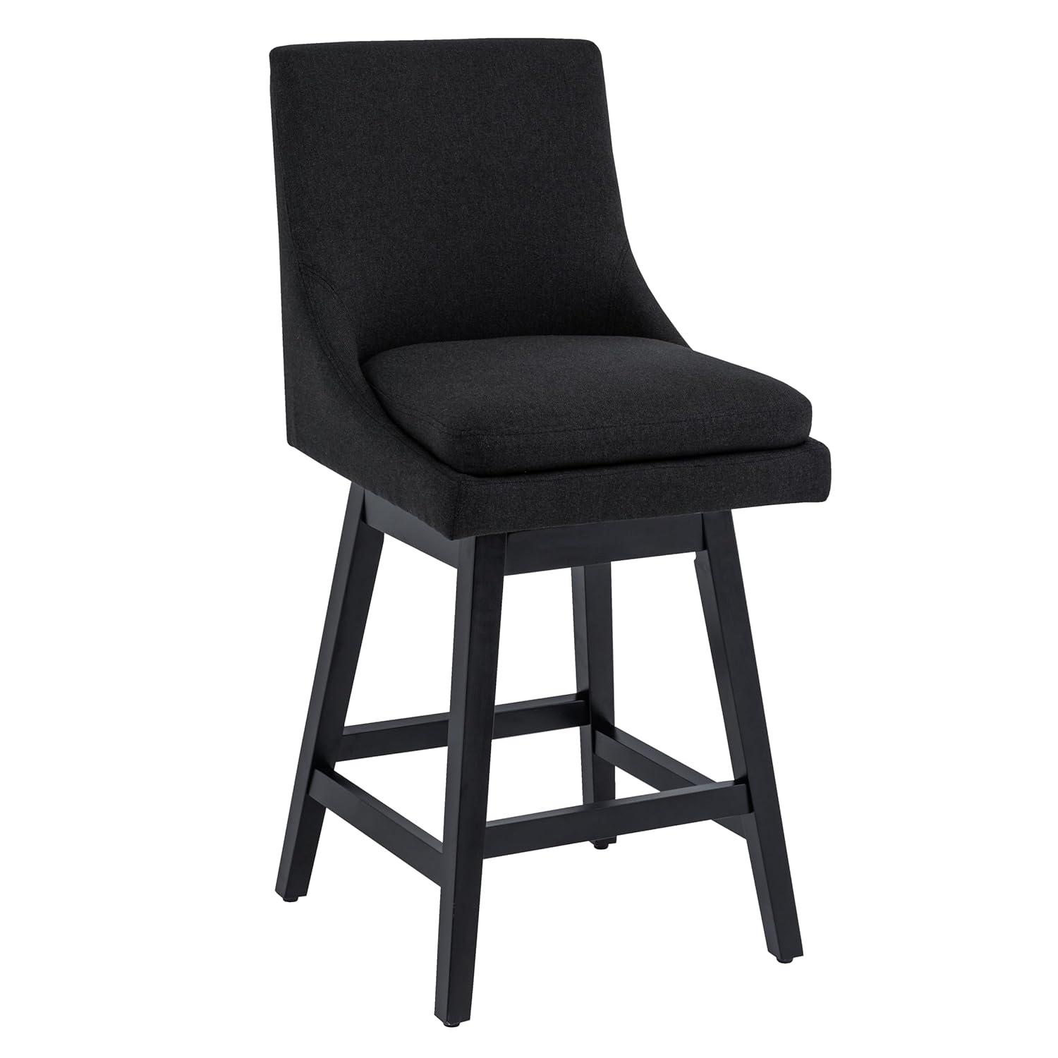 CHITA 26 inch Upholstered Swivel Fabric Counter Bar Stools with Back & Wood Legs Set of 2,Faux Leather in Navy Blue