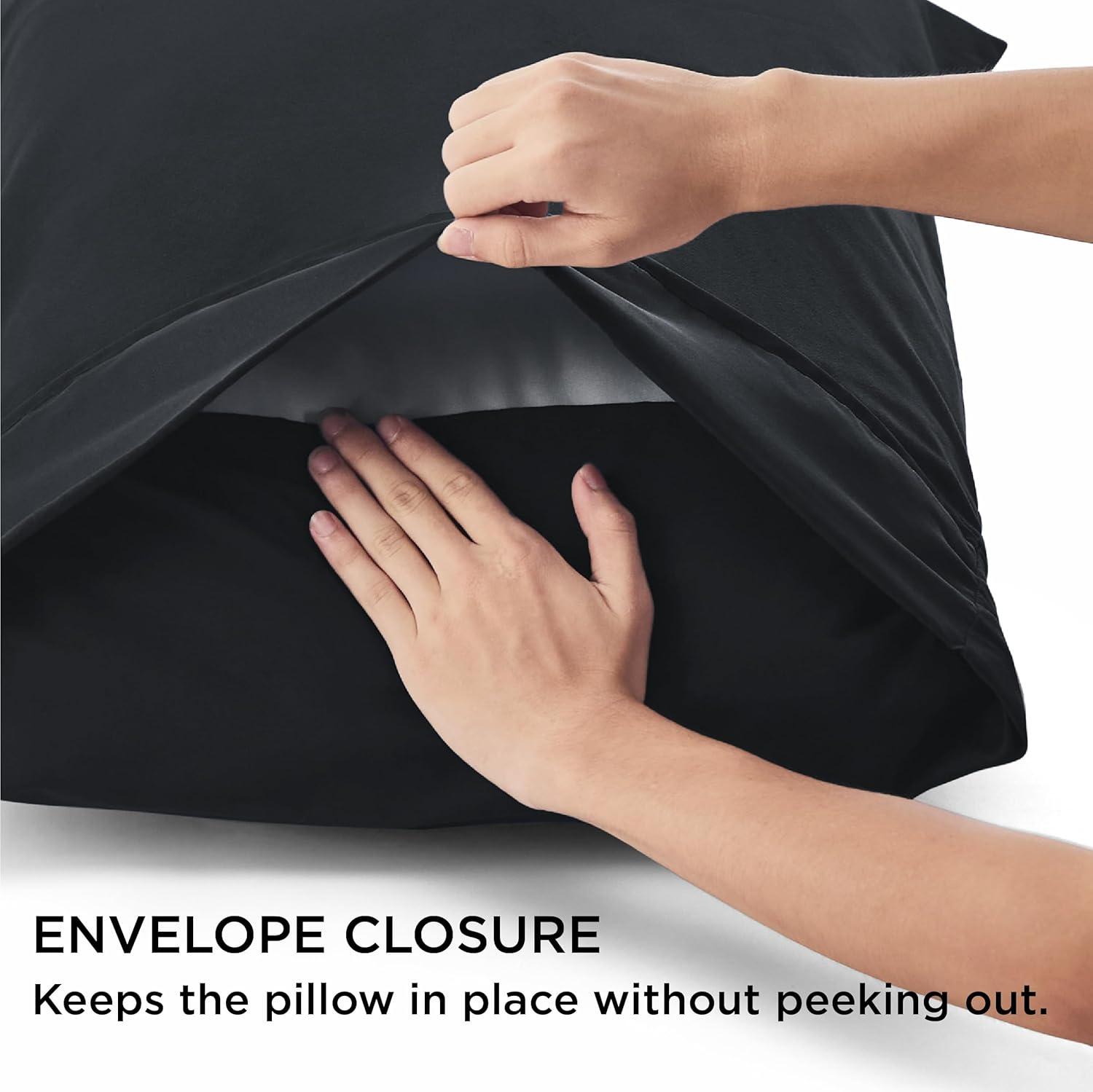 Nestl Pillow Sham Set of 2, Premium 1800 Series Double Brushed Bed Pillow Cases, Black, King 20" X 36"