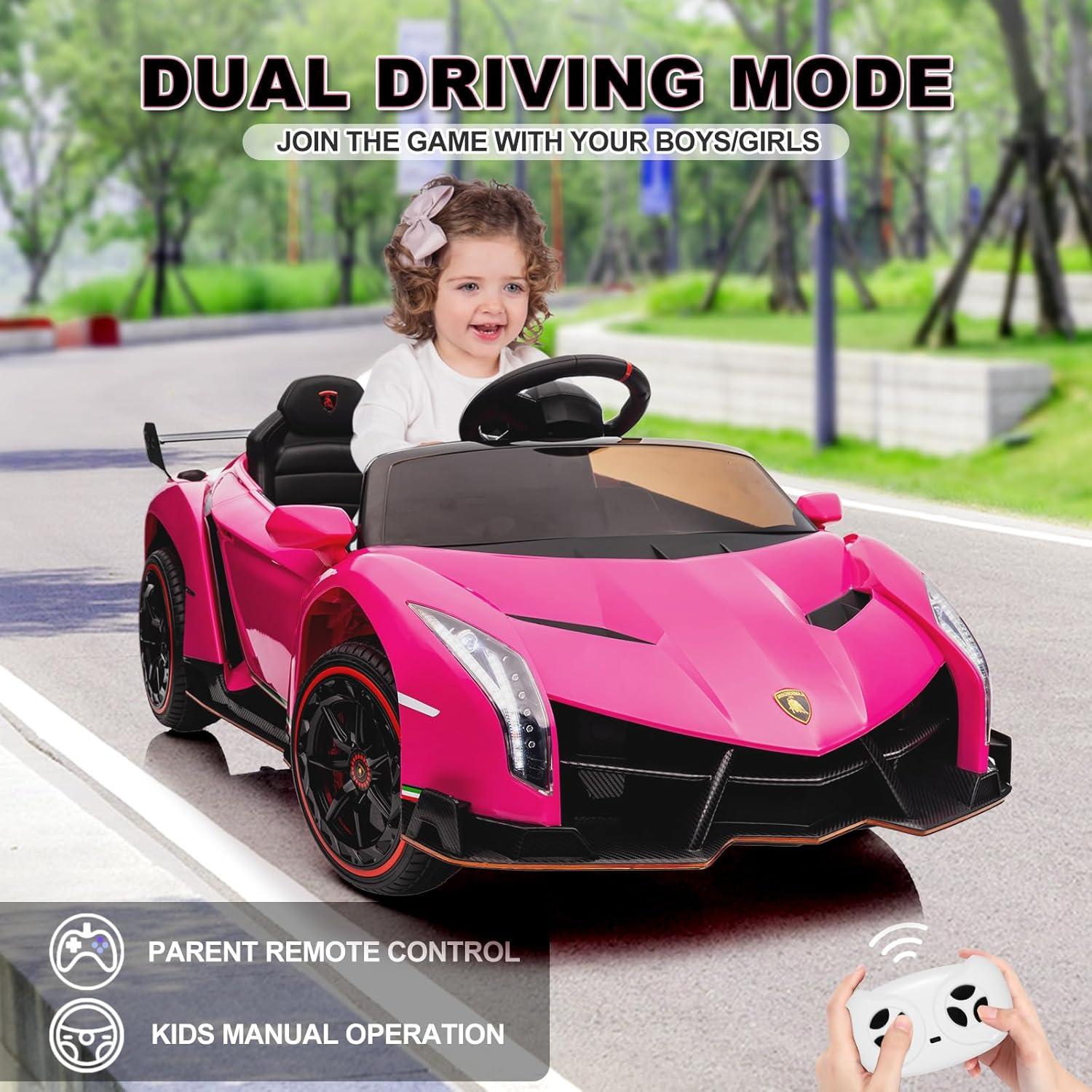 Emorefun 12V Ride On Car with Remote, Licensed Lamborghini Electric Ride On Toy with MP3 Player, LED Headlights, Rocking Function