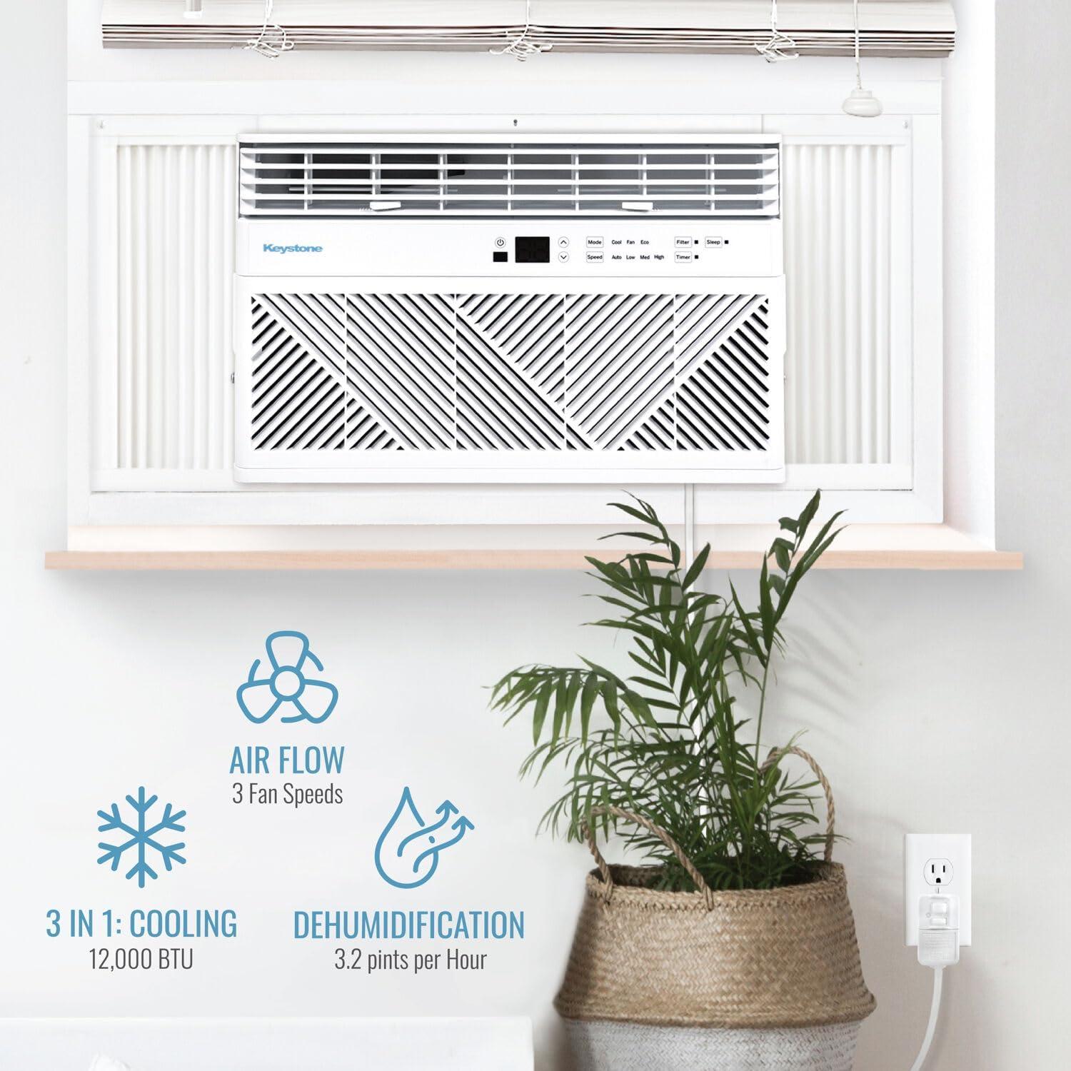 Keystone 12,000 BTU Window Mounted Air Conditioner, 115V, for up to 550 Sq.Ft. with Remote, White