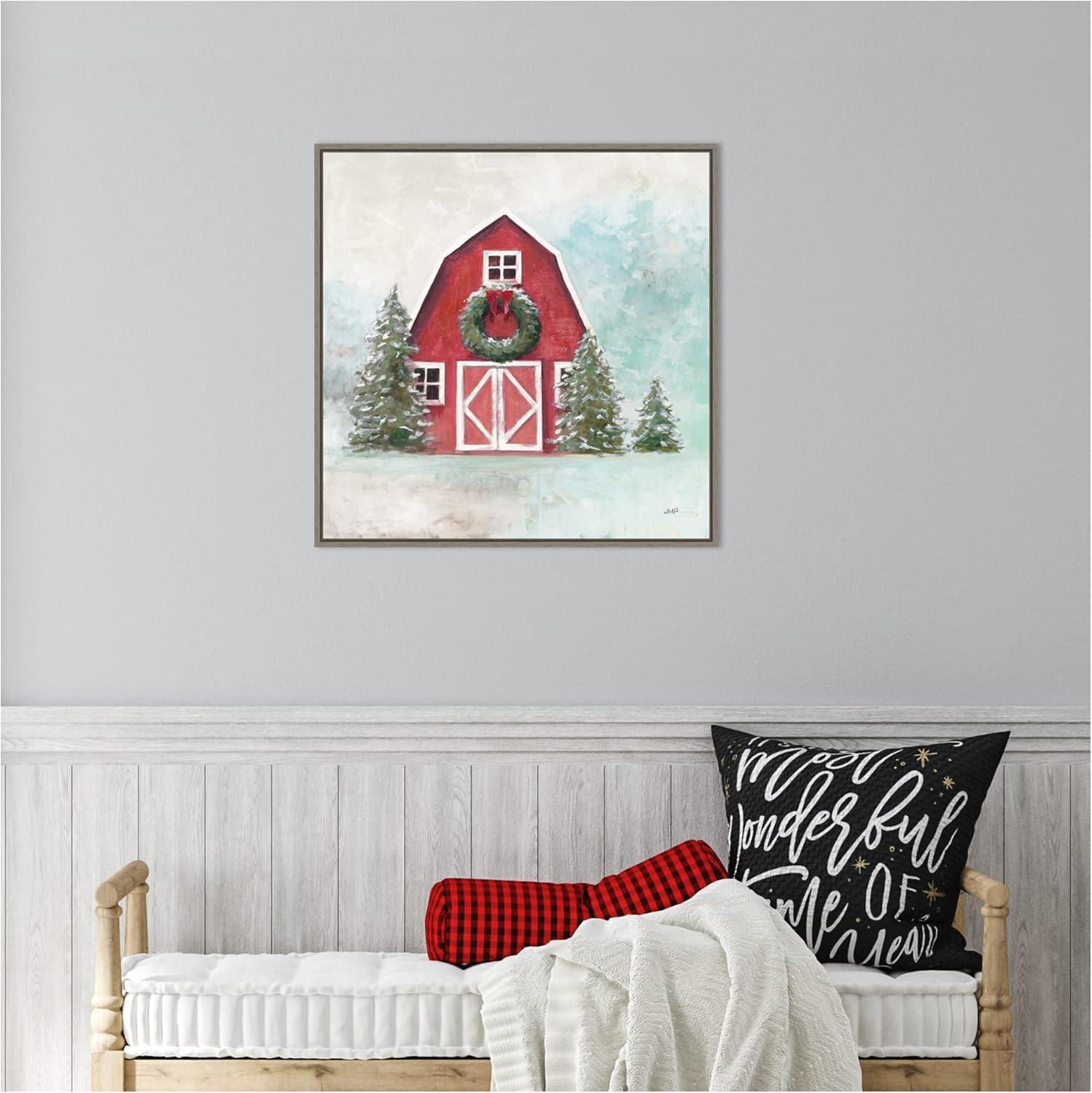 Amanti Art December Barn Blue Sky by Julia Purinton Canvas Wall Art Print Framed 22 x 22-in.
